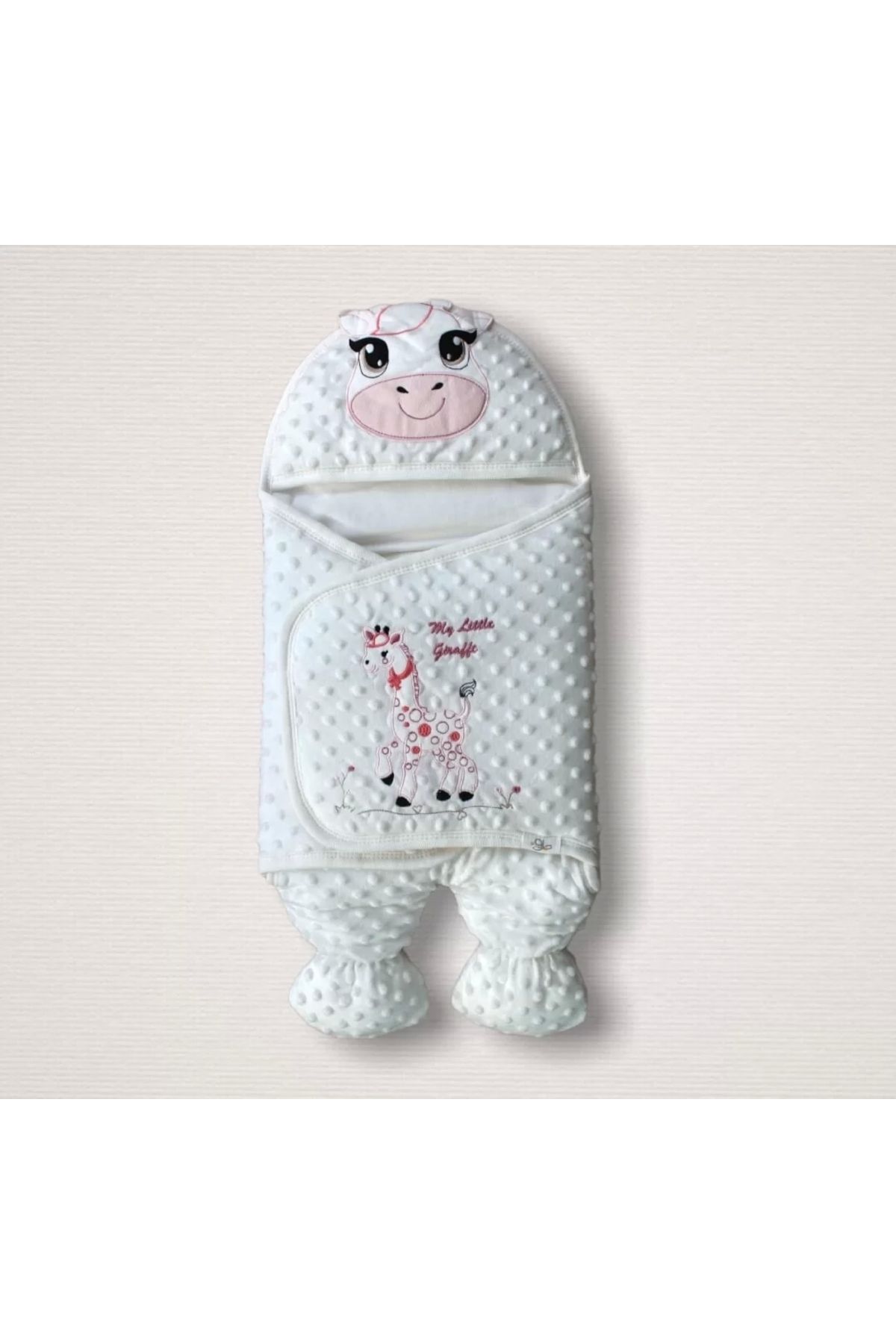 Haye Collection Yenidoğan Zürafa Nakışlı Şapkalı Kız Erkek Bebek Ayaklı Kundak Bebek Battaniyesi Pembe