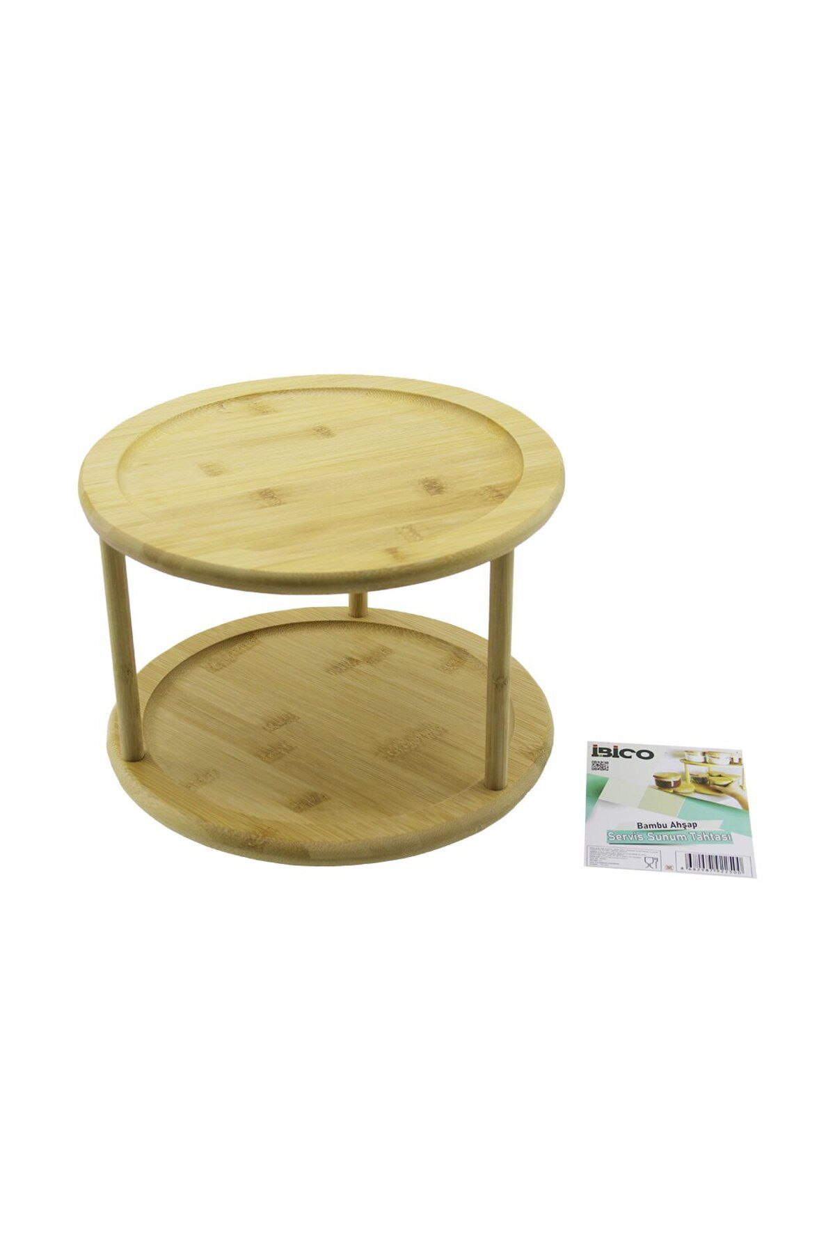 Findit 2 KATLI YUVARLAK=24.5CM DÖNER TABLALI AHŞAP BAMBU SUNUM TEPSİSİ - MİNİ SOFRA (2818)