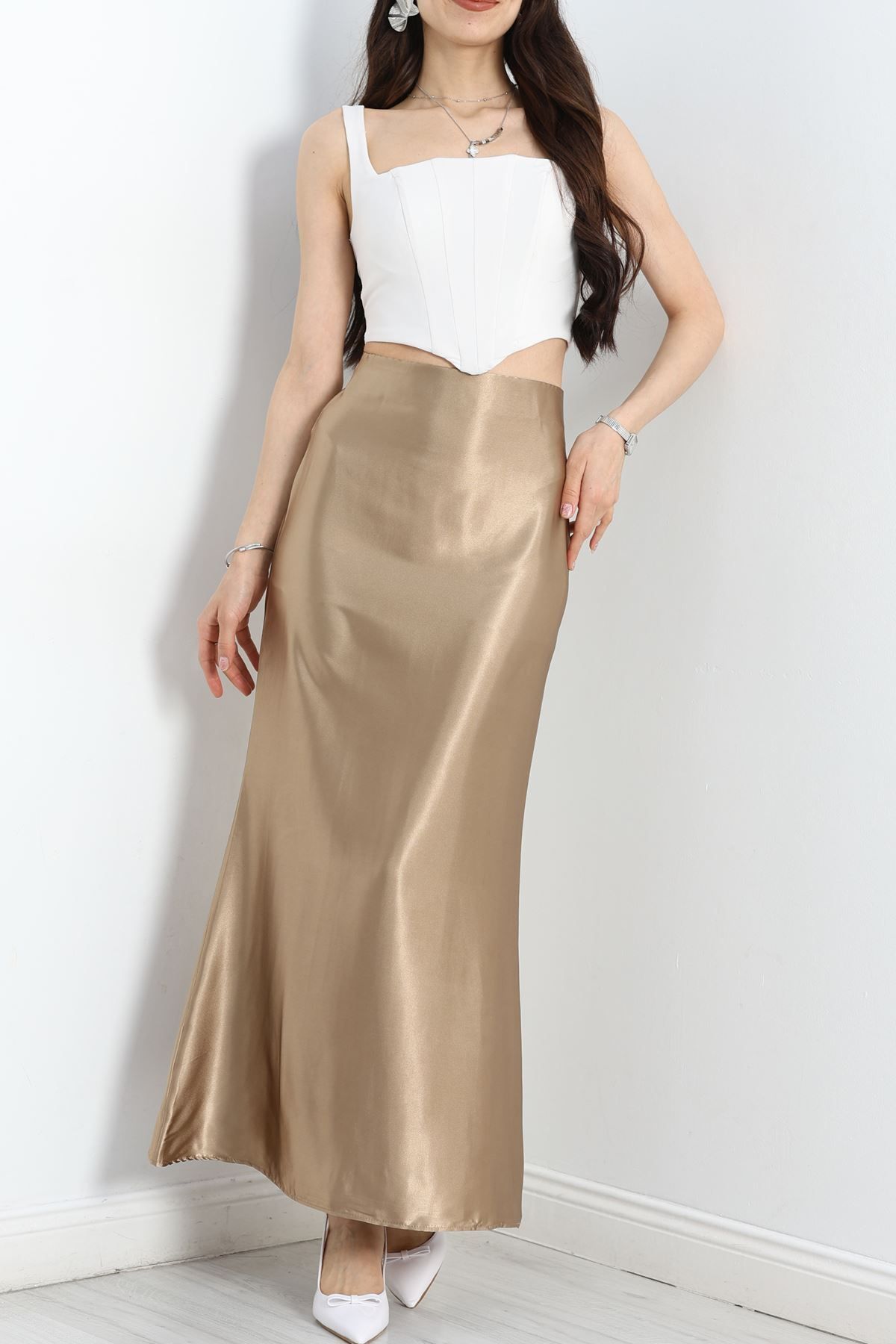 Fashi10 Saten Etek Vizon
