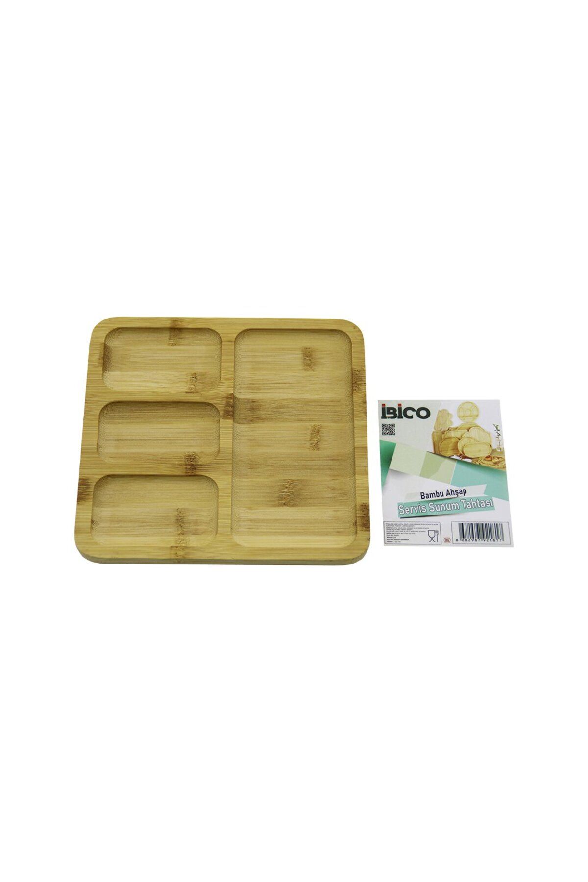 Findit KARE 4 BÖLMELİ=3+1 AHŞAP BAMBU SERVİS SUNUM TEPSİ - TAHTASI 20 X 20 X 1.4CM (2818)