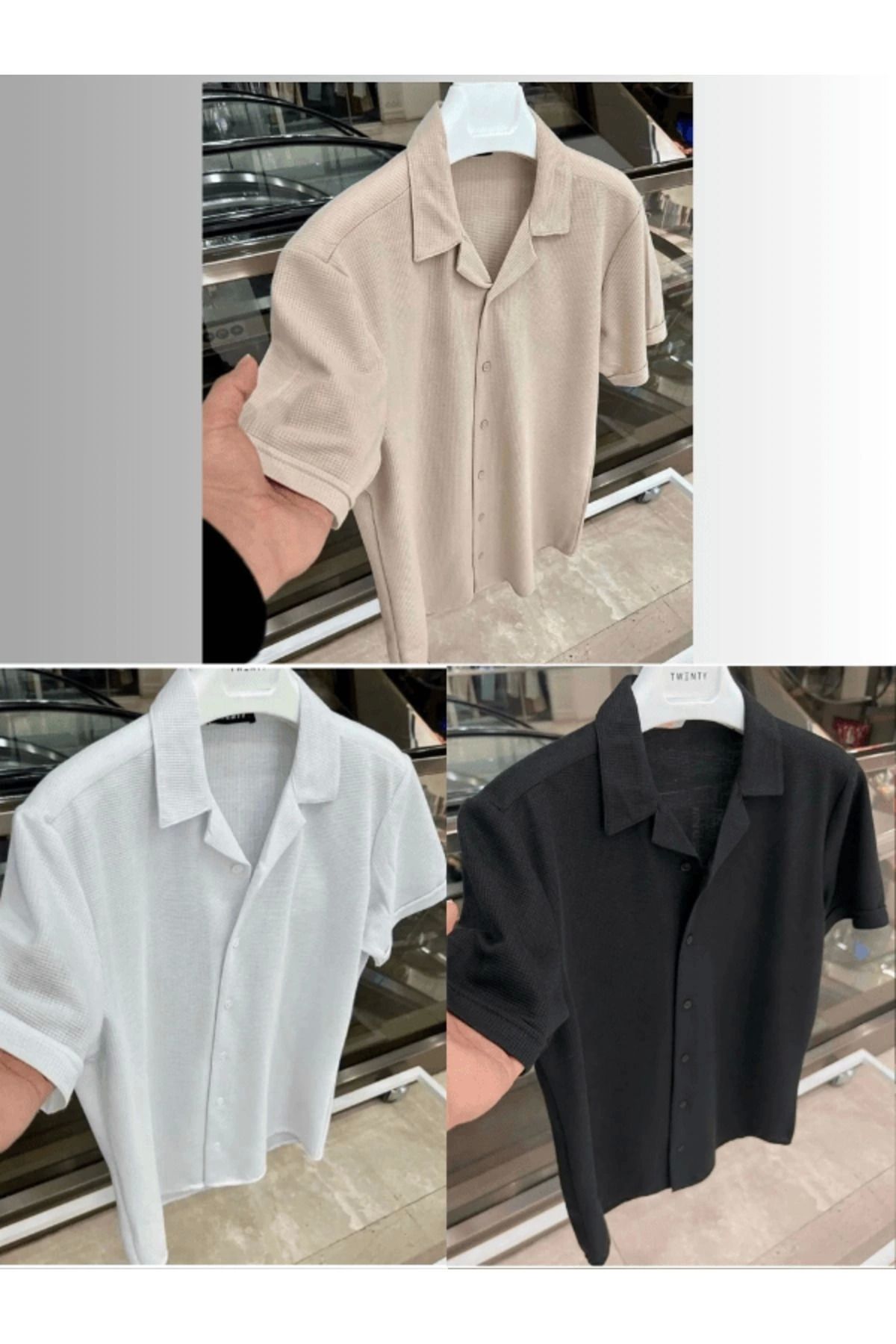 Store 3 lü Set Avantaj Paket %100 Pamuk Kısa Kol Düğmeli Premium Erkek Yazlık Gömlek