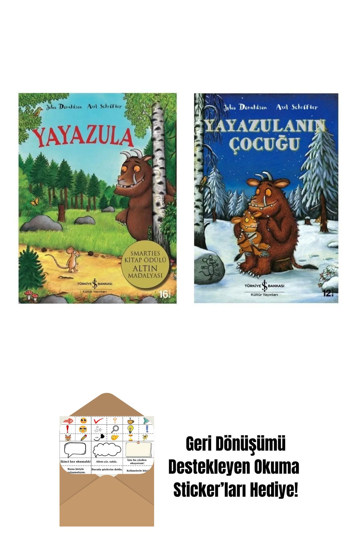 TÜRKİYE İŞ BANKASI KÜLTÜR YAYINLARI Yayazula (the Gruffalo) - Yayazulanın Çocuğu 2 Kitap + Okuma Sticker'ları