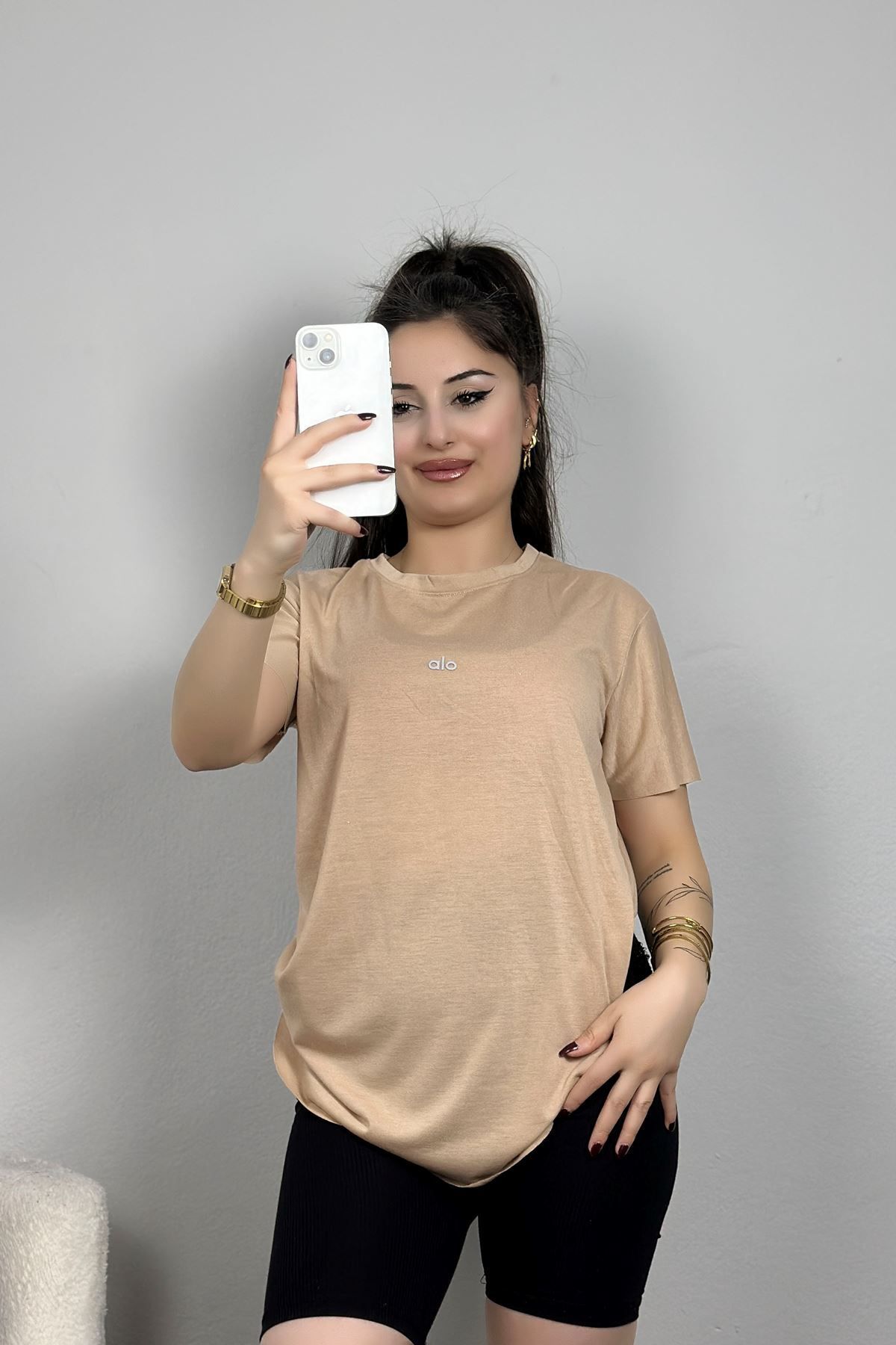 Fashi10 İnce Suprem Pis Dikiş Tişört Bej