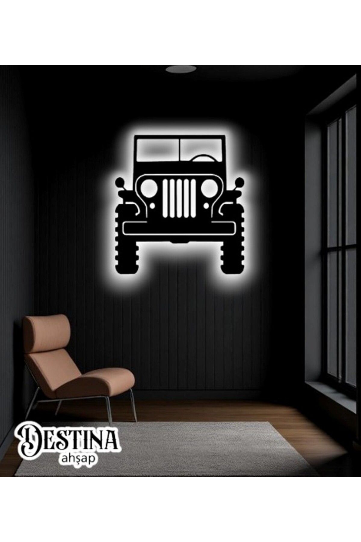 Destina Ahşap Jeep Temalı Kişiselleştirilebilir Led Tablo- Yazılı 45cm*55cm/Yazısız 45cm*45cm