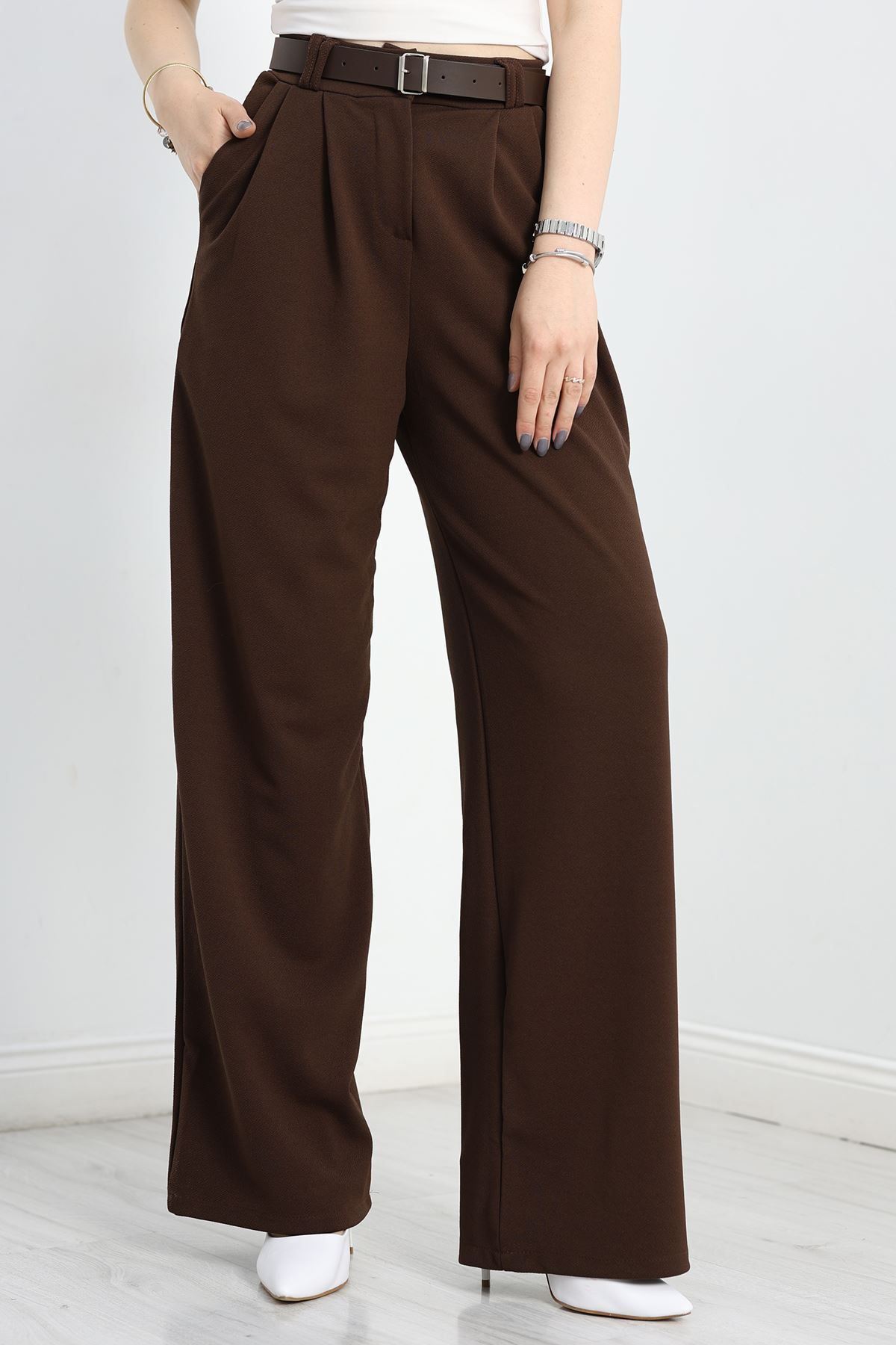 Fashi10 Zra Krep Palazzo Pantolon Acıkahve