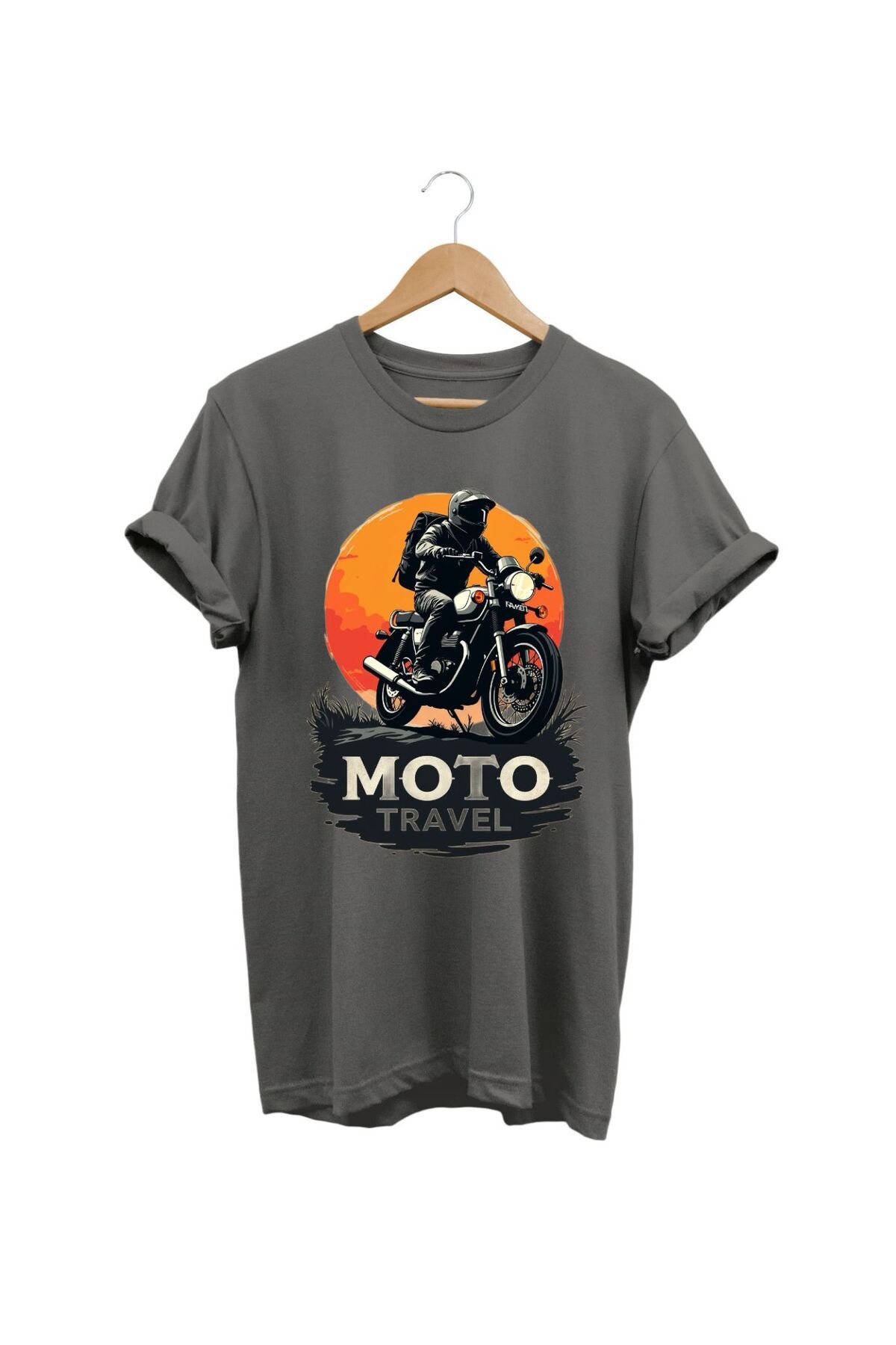 hobidünyam- Motocross, Moto Travel baskılı %100 pamuk Regular Fit T-shirt
