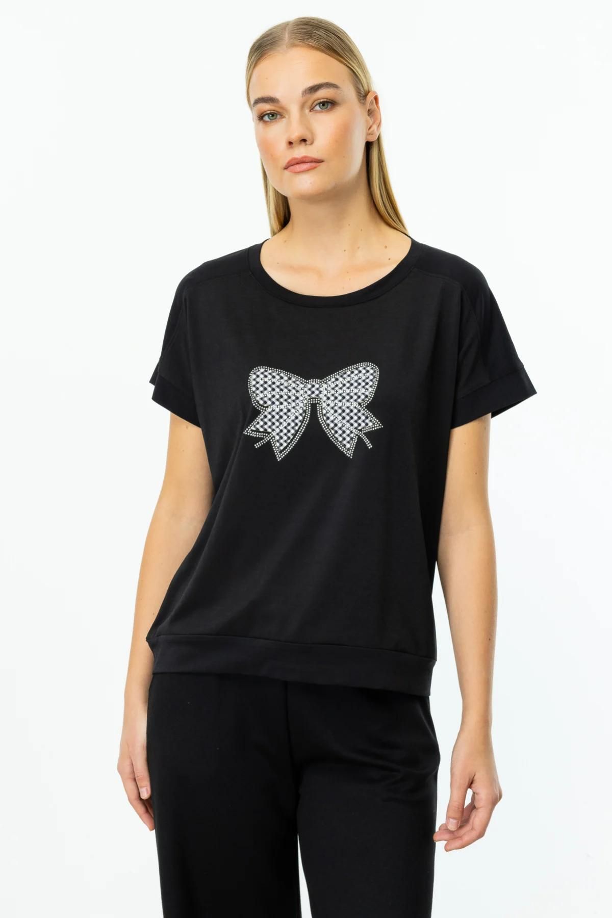 Onteks 51596 ONTEKS ÖNÜ KURDELE DESENLİ TAŞLI BLUZ