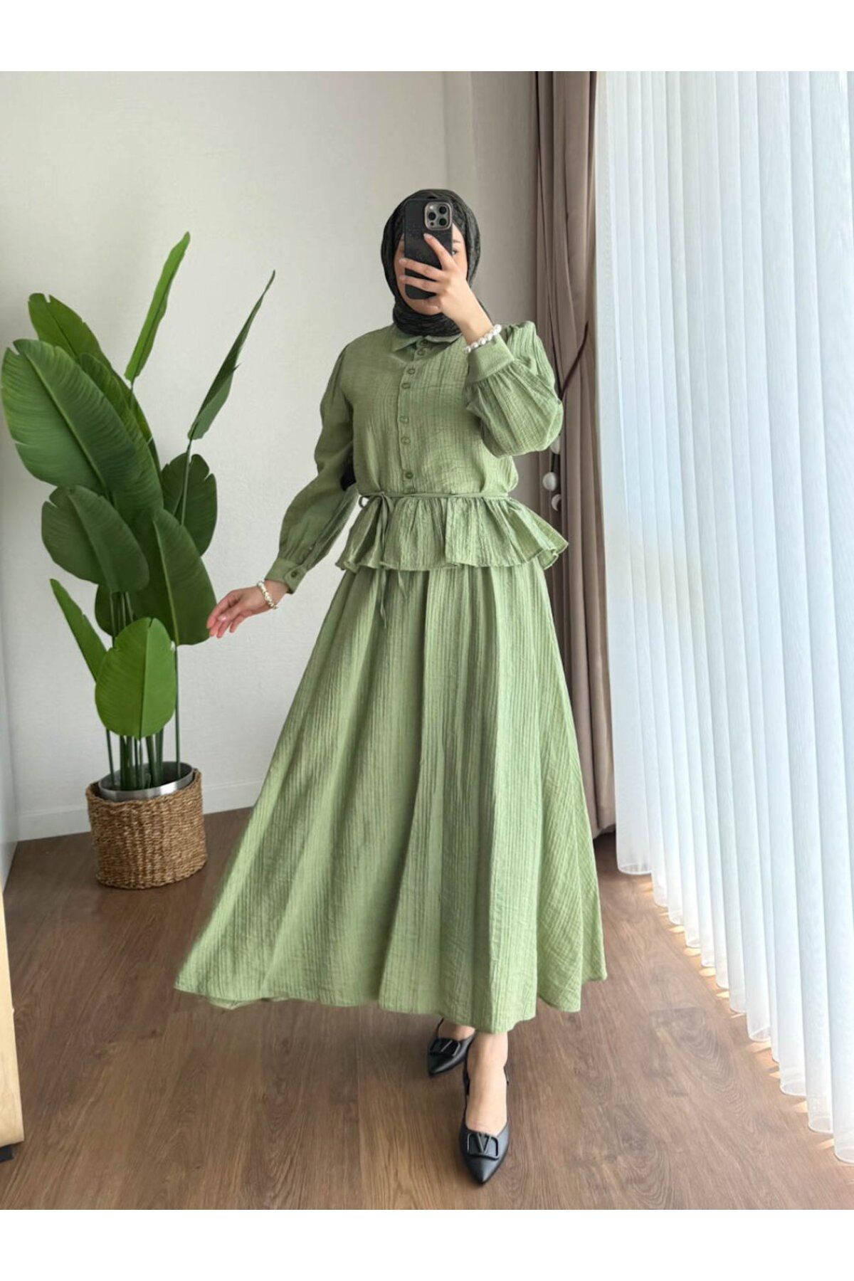 RFK Butik Kadın Melinda Belden Kuşaklı Elbise Yeşil