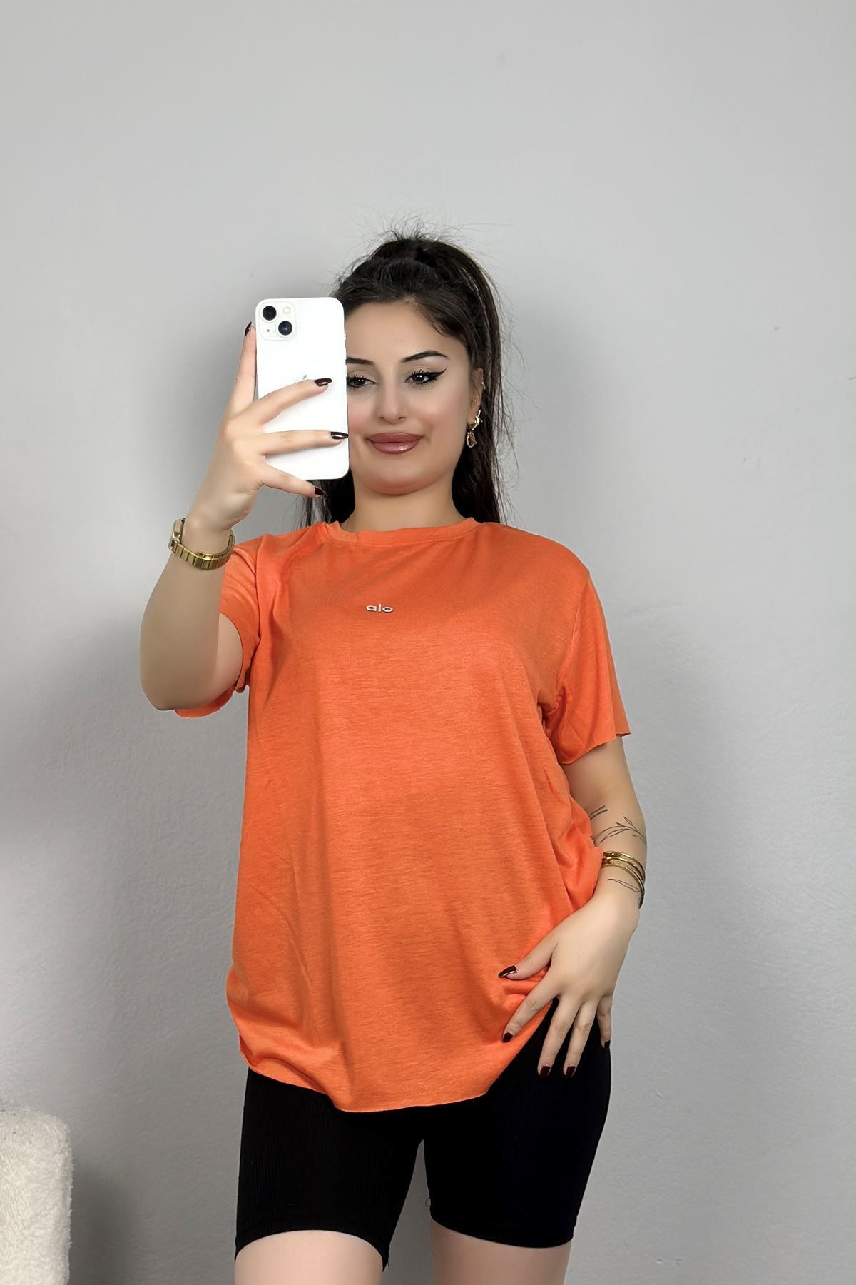 Fashi10 İnce Suprem Pis Dikiş Tişört Turuncu
