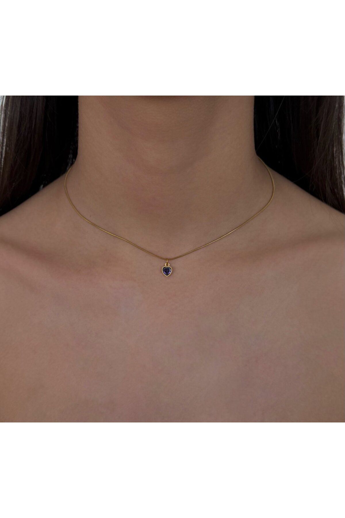 h&b design jewel Çelik Mor Mini Kalp Choker