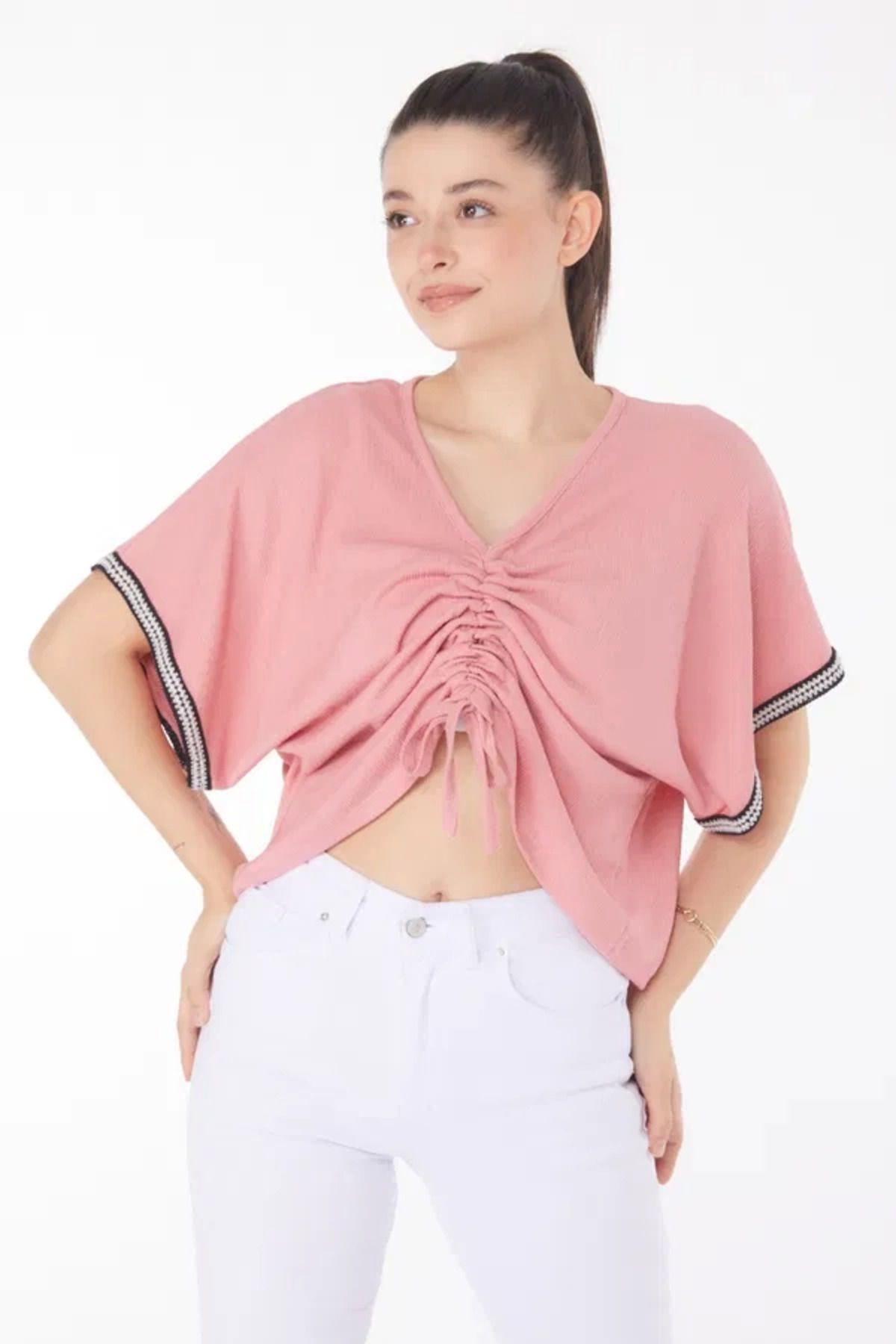 Omarı Elegant V Yaka Detaylı Bluz