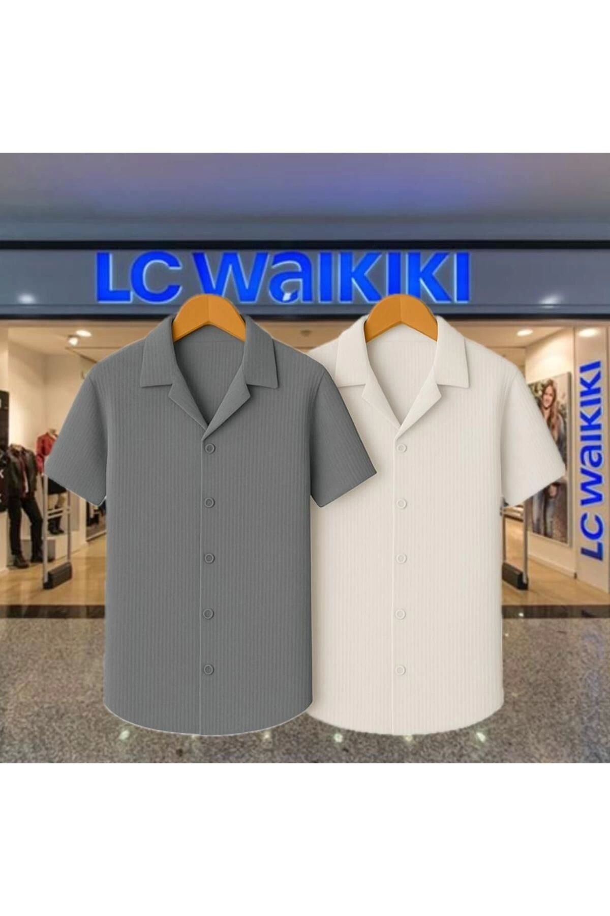LC Waikiki LCWAIKIKI 2'li Avantaj %100 Pamuk Yeni Sezon Trend Kısa Kol Erkek Düğmeli Premium Gömlek
