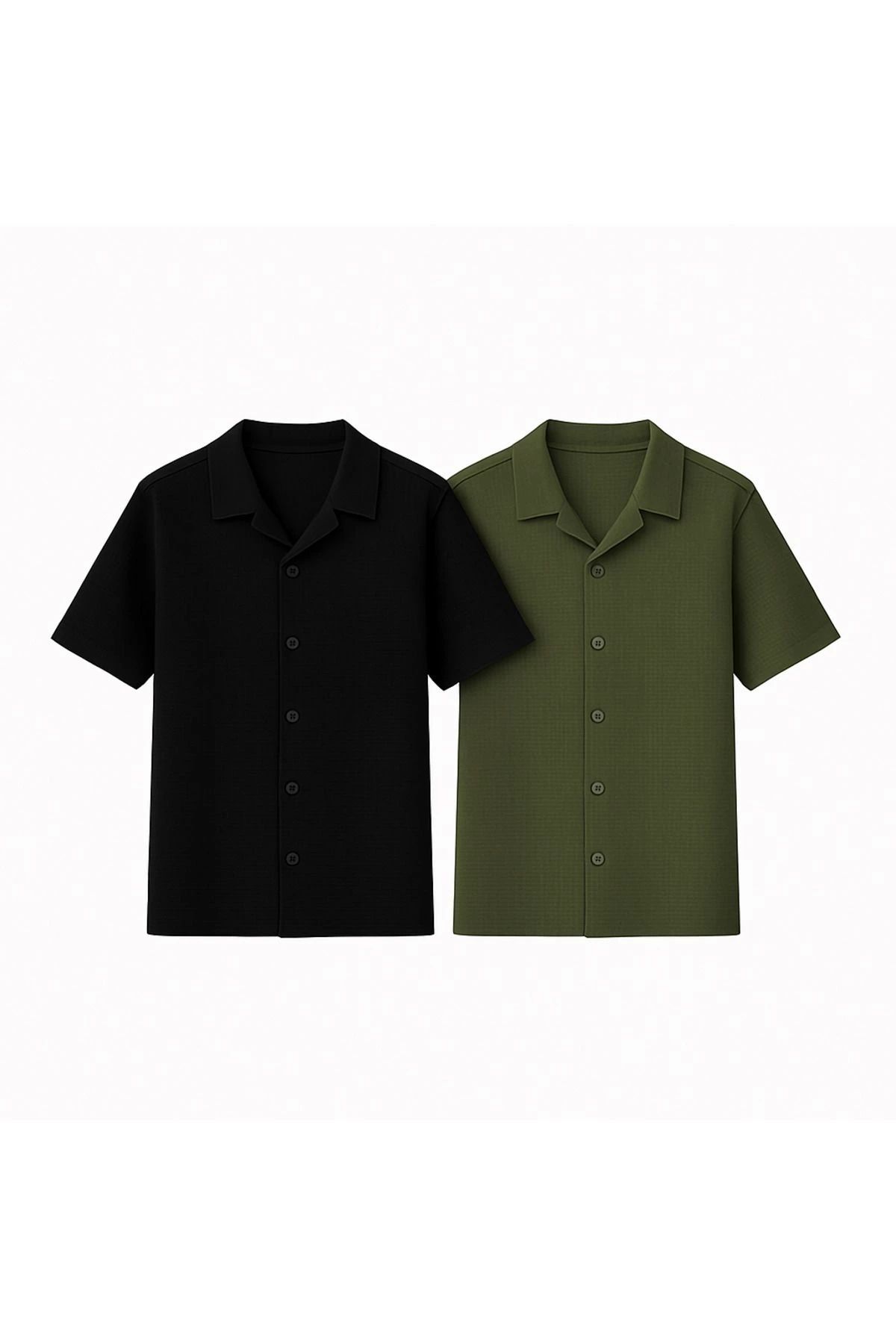 Store Waffle Desenli Slim Fit Erkek Çocuk Kısa Kollu Gömlek 2'li Paket