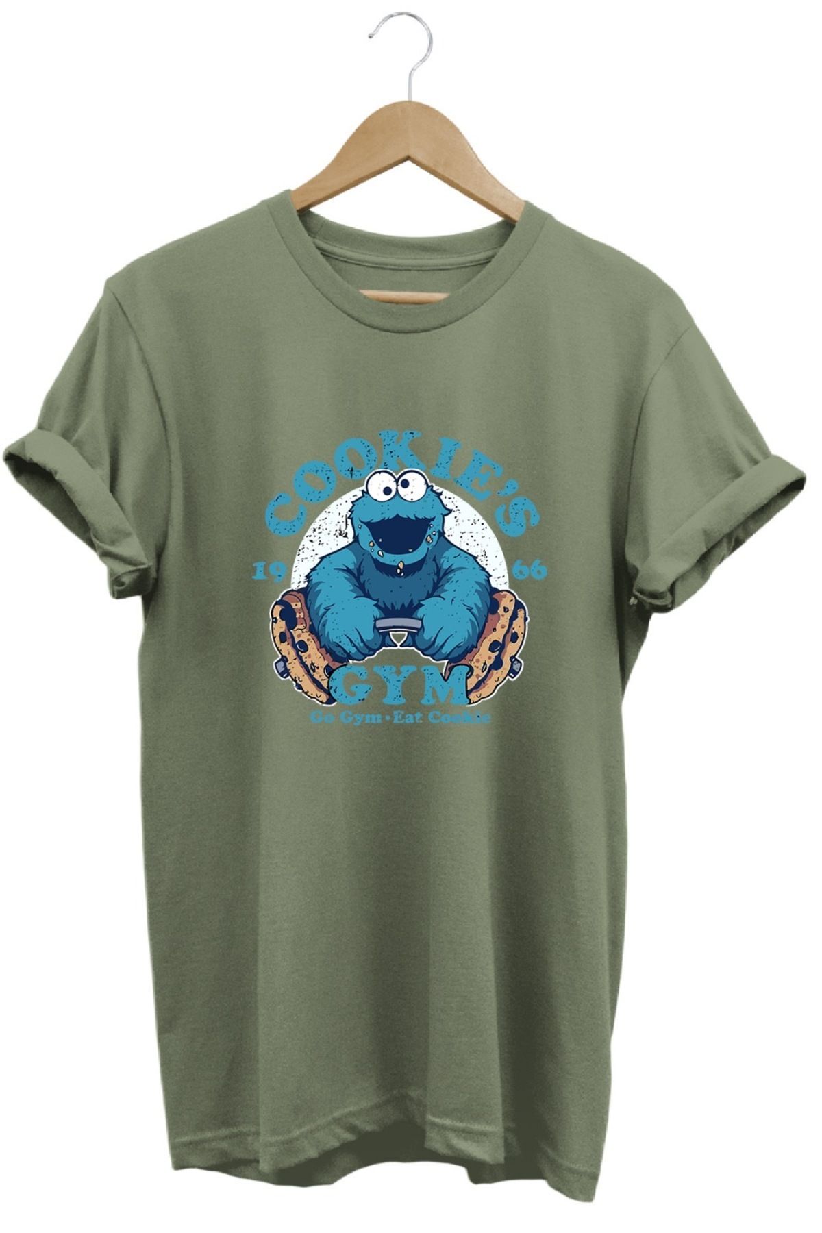 hobidünyam- Cookie's Gym Kurabiye Canavarı Baskılı %100 Pamuk T-shirt Regular Beden Tişört