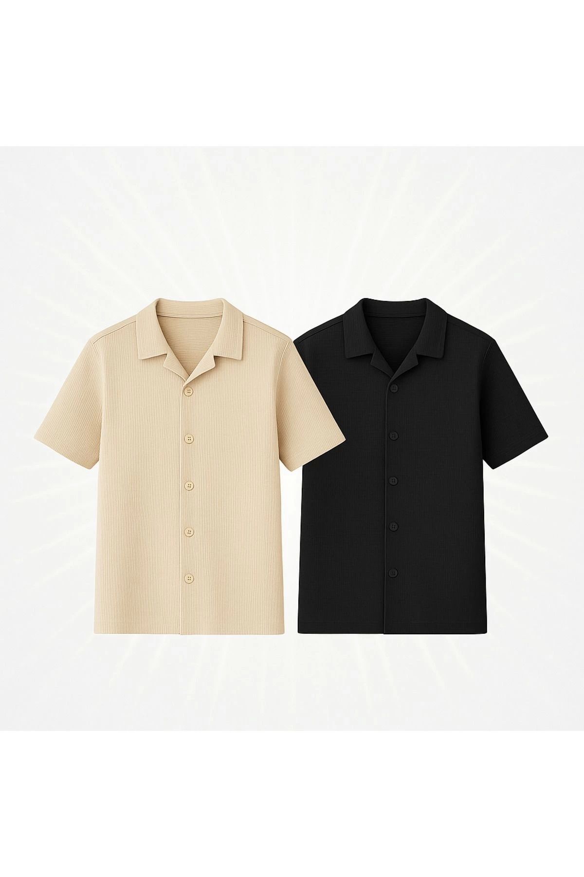 Store Waffle Desenli Slim Fit Erkek Çocuk Kısa Kollu Gömlek 2'li Paket
