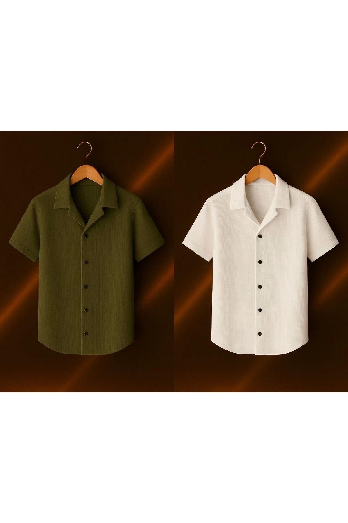 Store Waffle Kumaş Kısa Kollu Basic Erkek Gömlek 2'li Paket