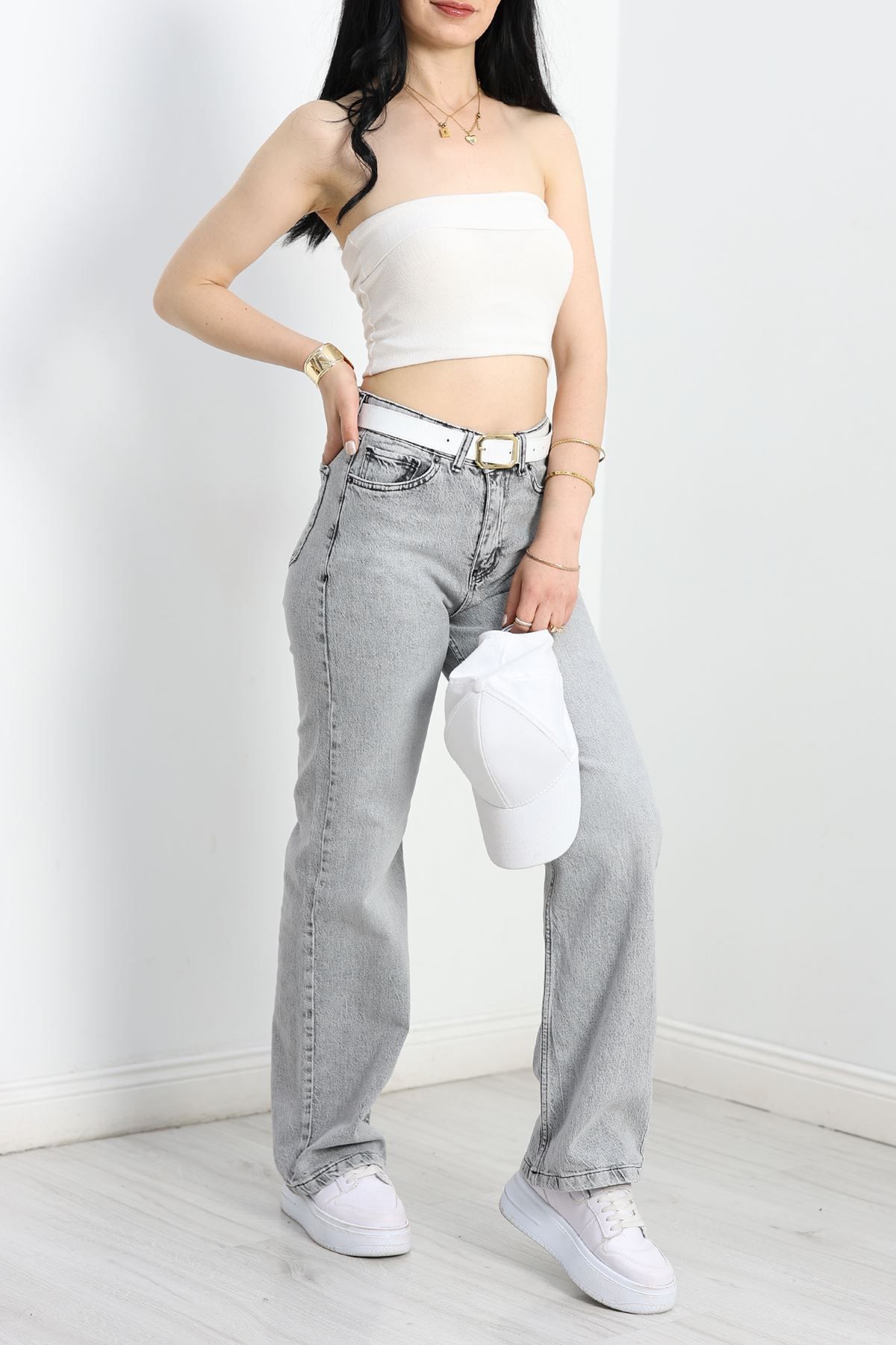 Fashi10 Palazzo Kot Pantolon Gri