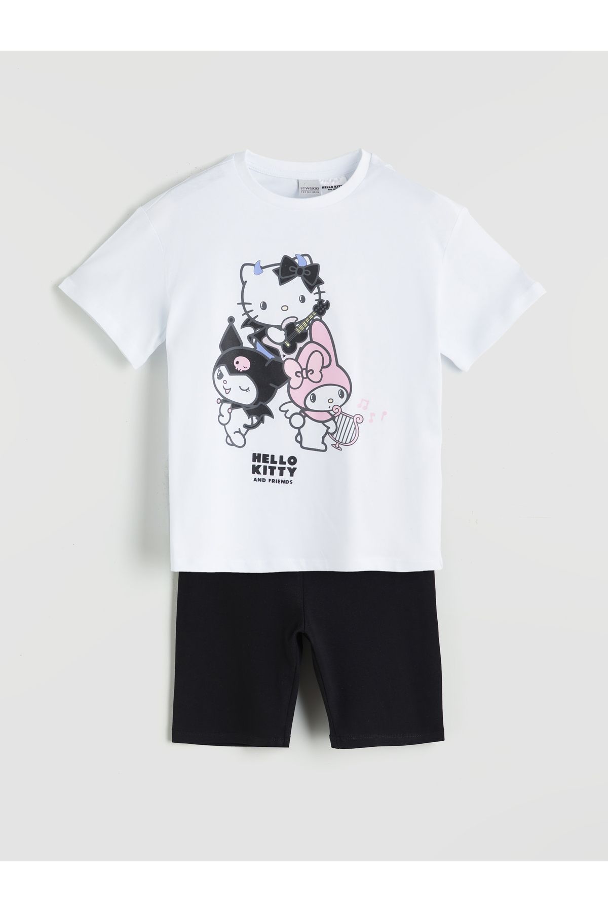LC Waikiki Bisiklet Yaka Hello Kitty Baskılı Kız Çocuk Tişört ve Tayt