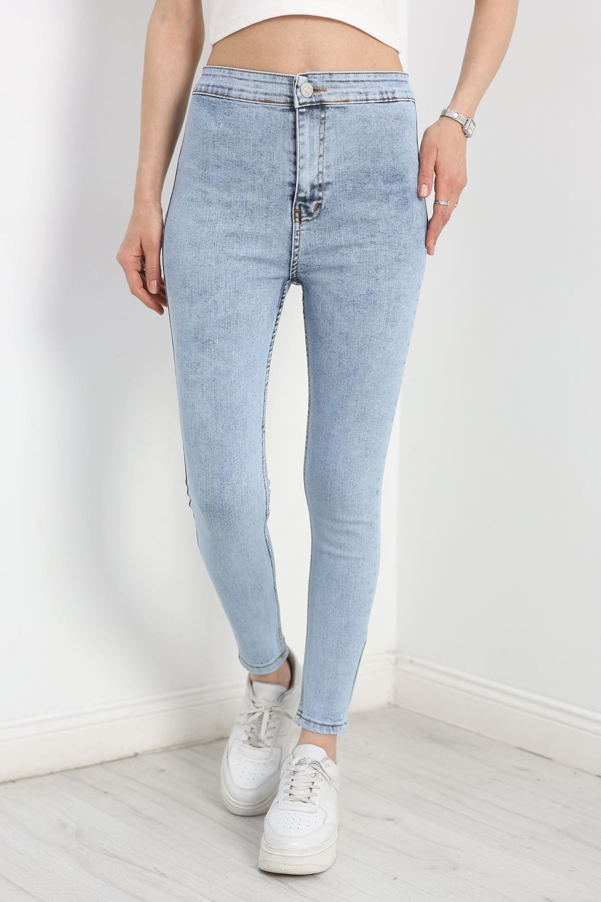 Fashi10 Cepsiz Dar Paça Kot Pantolon Mavi