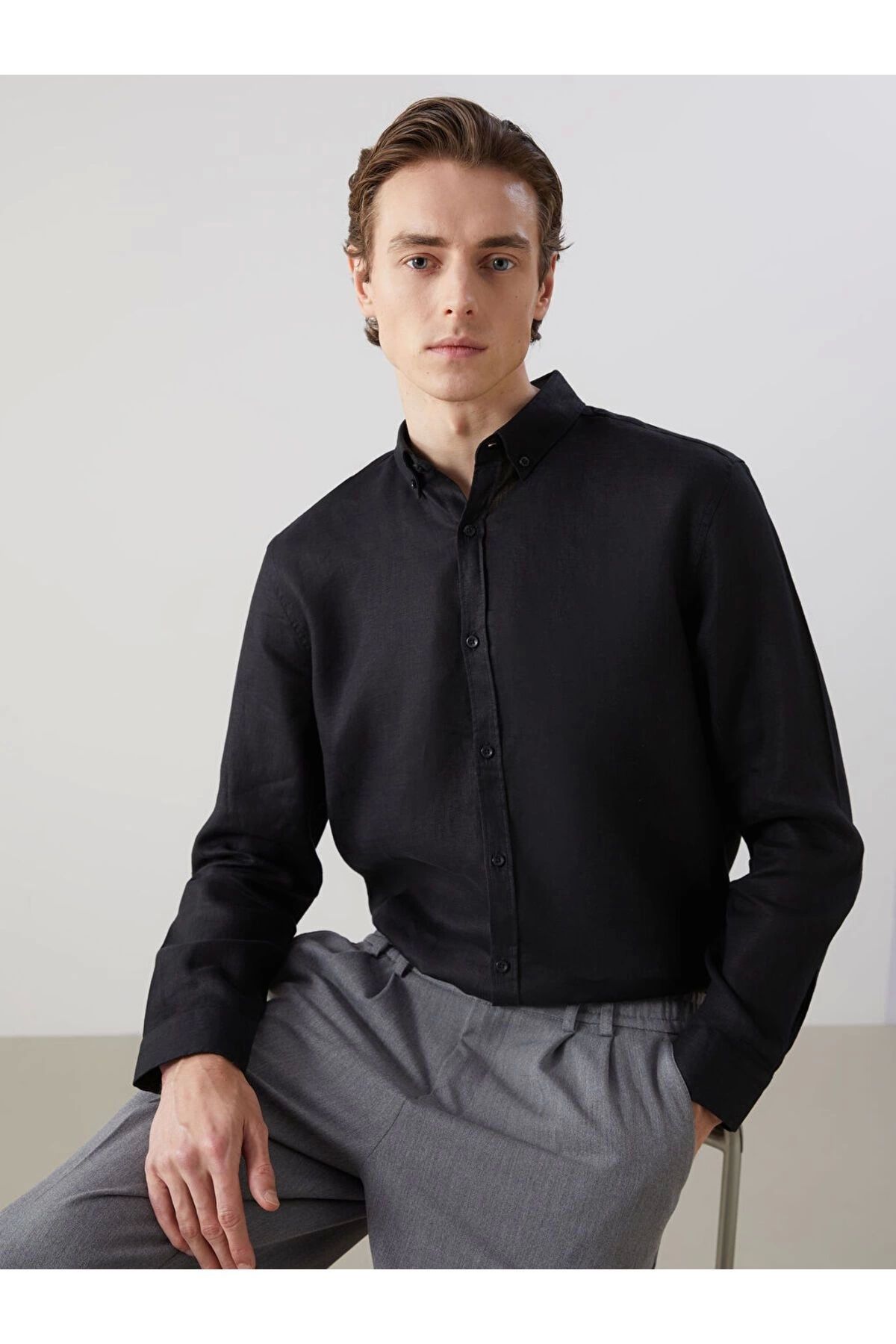 Store Vision Slim Fit Uzun Kollu Keten Erkek Gömlek