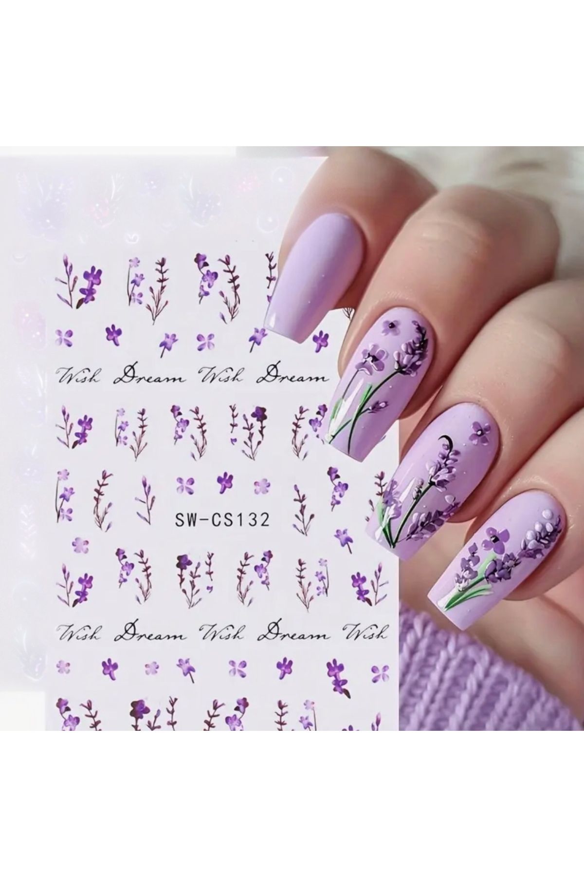 AEÇTASARIM 3D Lavanta Desenli Tırnak Süsleme Stickerı, Nail Art Süslemeleri