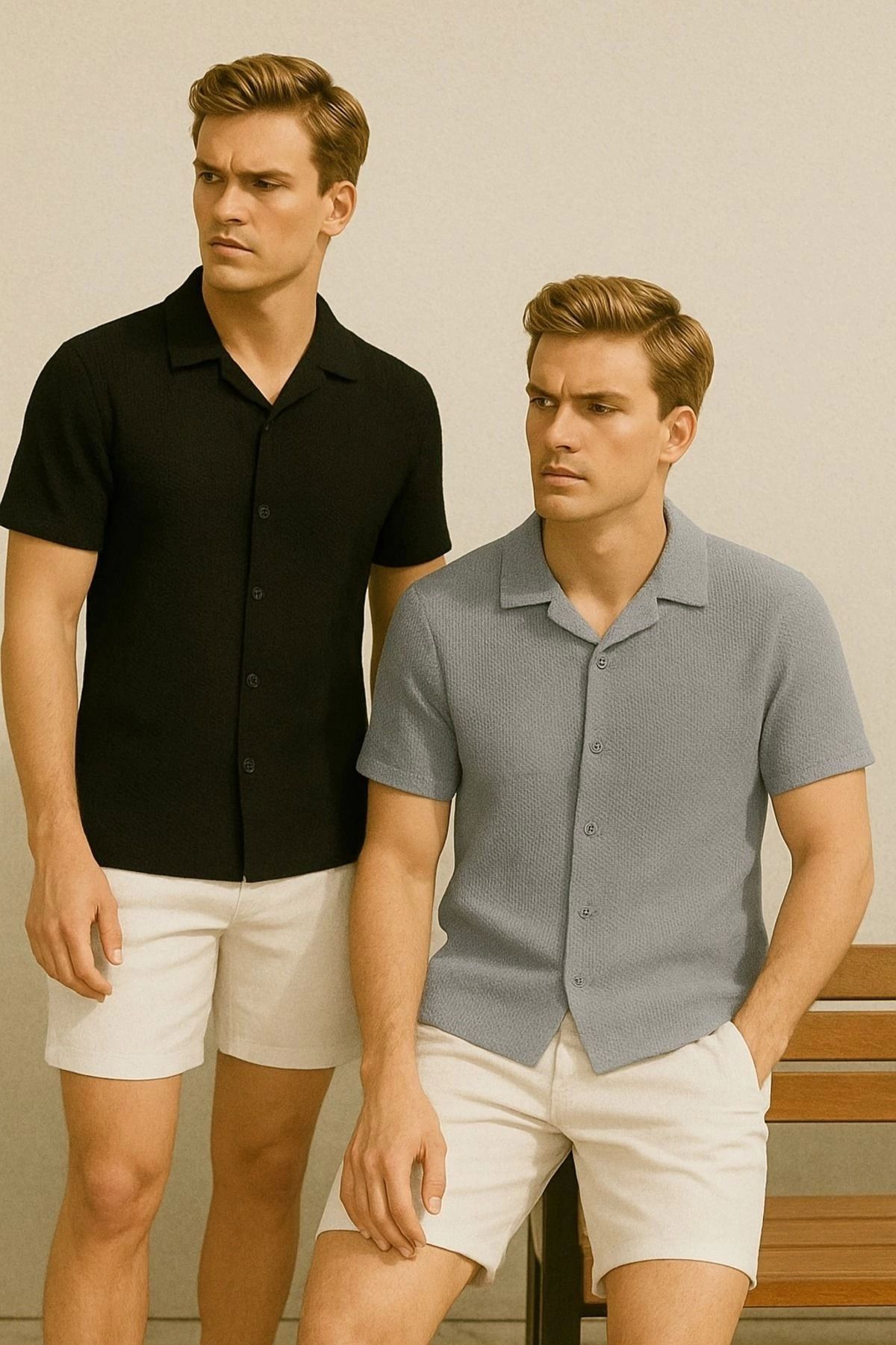 Store Yeni Sezon Slim Fit Kısa Kollu Erkek Gömlek 2'li Paket