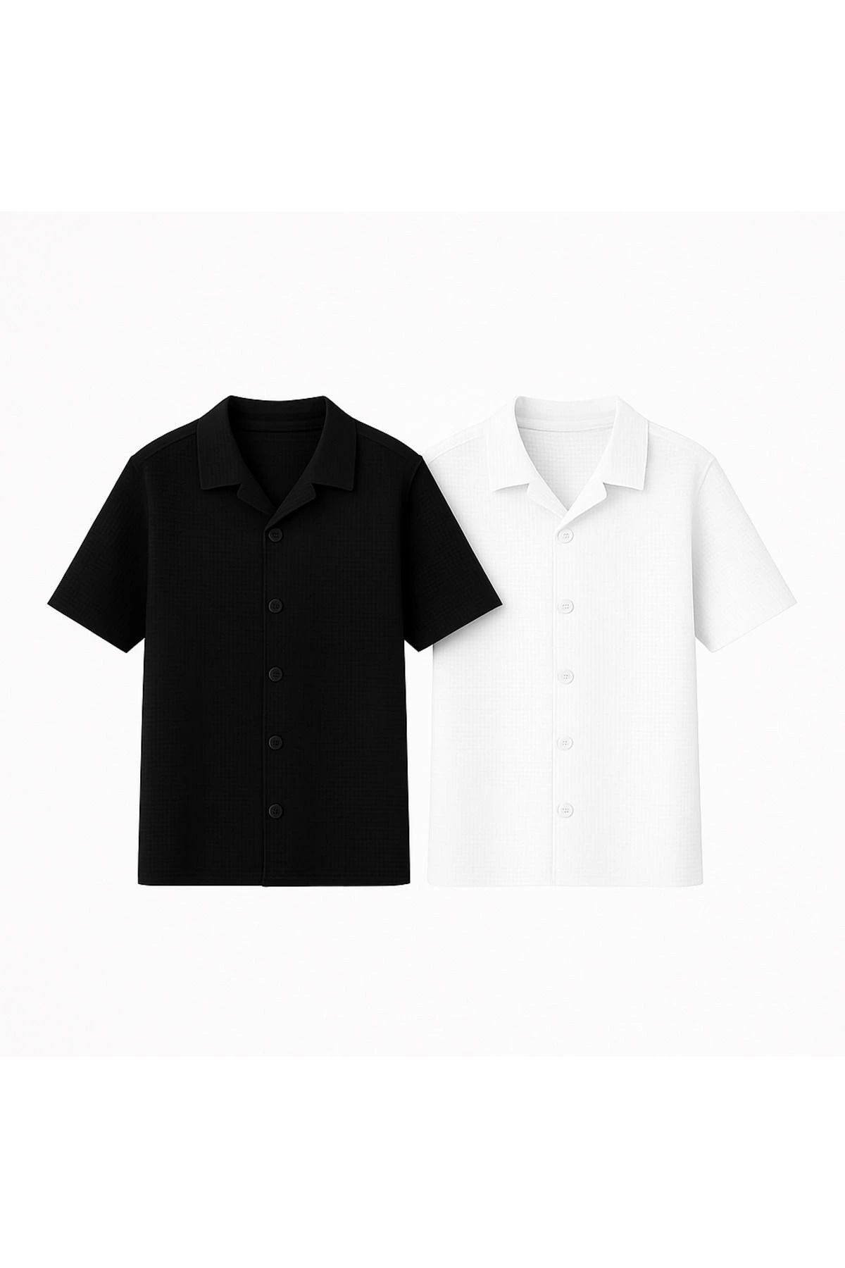 Store Waffle Desenli Slim Fit Erkek Çocuk Kısa Kollu Gömlek 2'li Paket