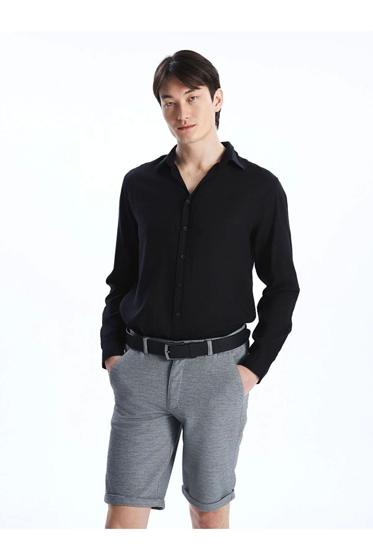 Store Slim Fit Uzun Kollu Armürlü Erkek Gömlek
