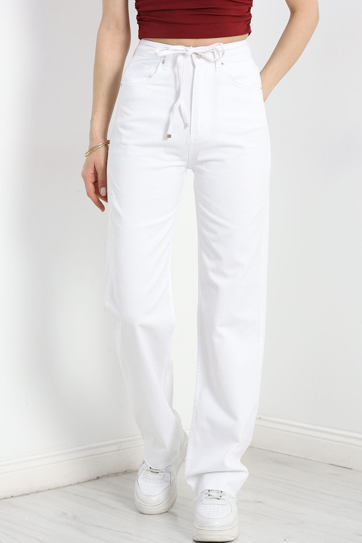 Fashi10 Palazzo Kot Pantolon Beyaz
