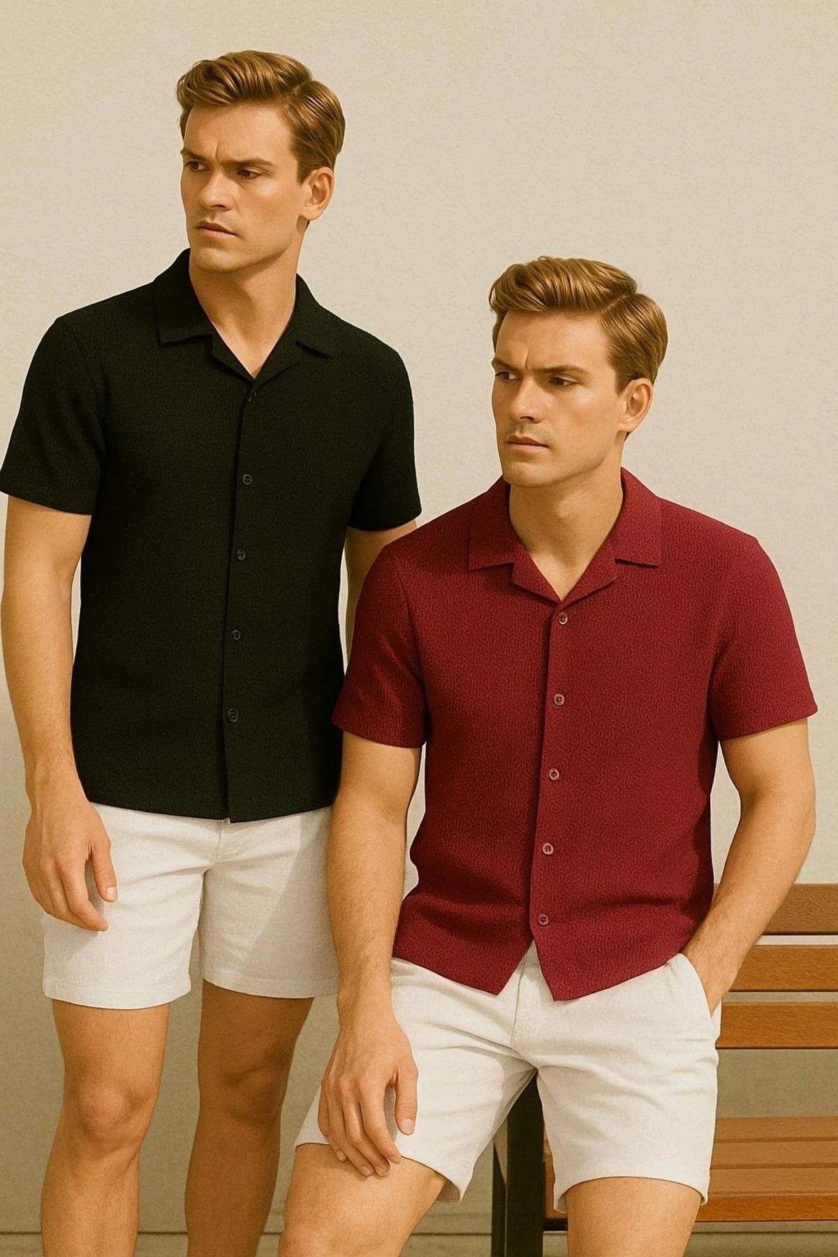 Store Yeni Sezon Slim Fit Kısa Kollu Erkek Gömlek 2'li Paket