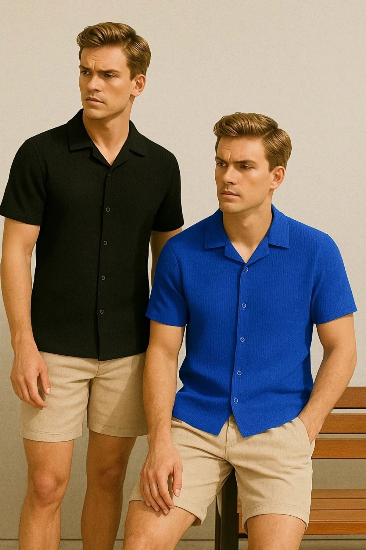 Store Yeni Sezon Slim Fit Kısa Kollu Erkek Gömlek 2'li Paket