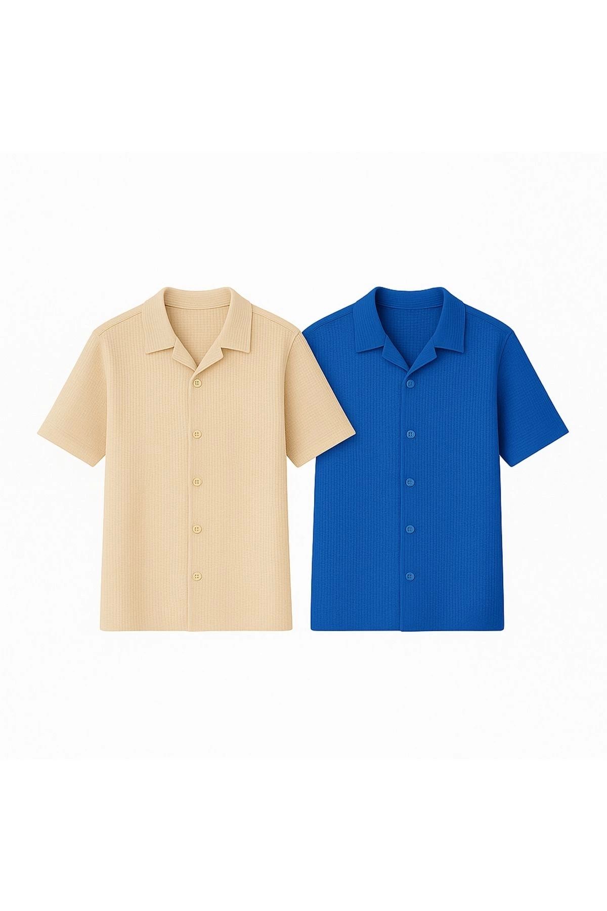 Store Waffle Desenli Slim Fit Erkek Çocuk Kısa Kollu Gömlek 2'li Paket