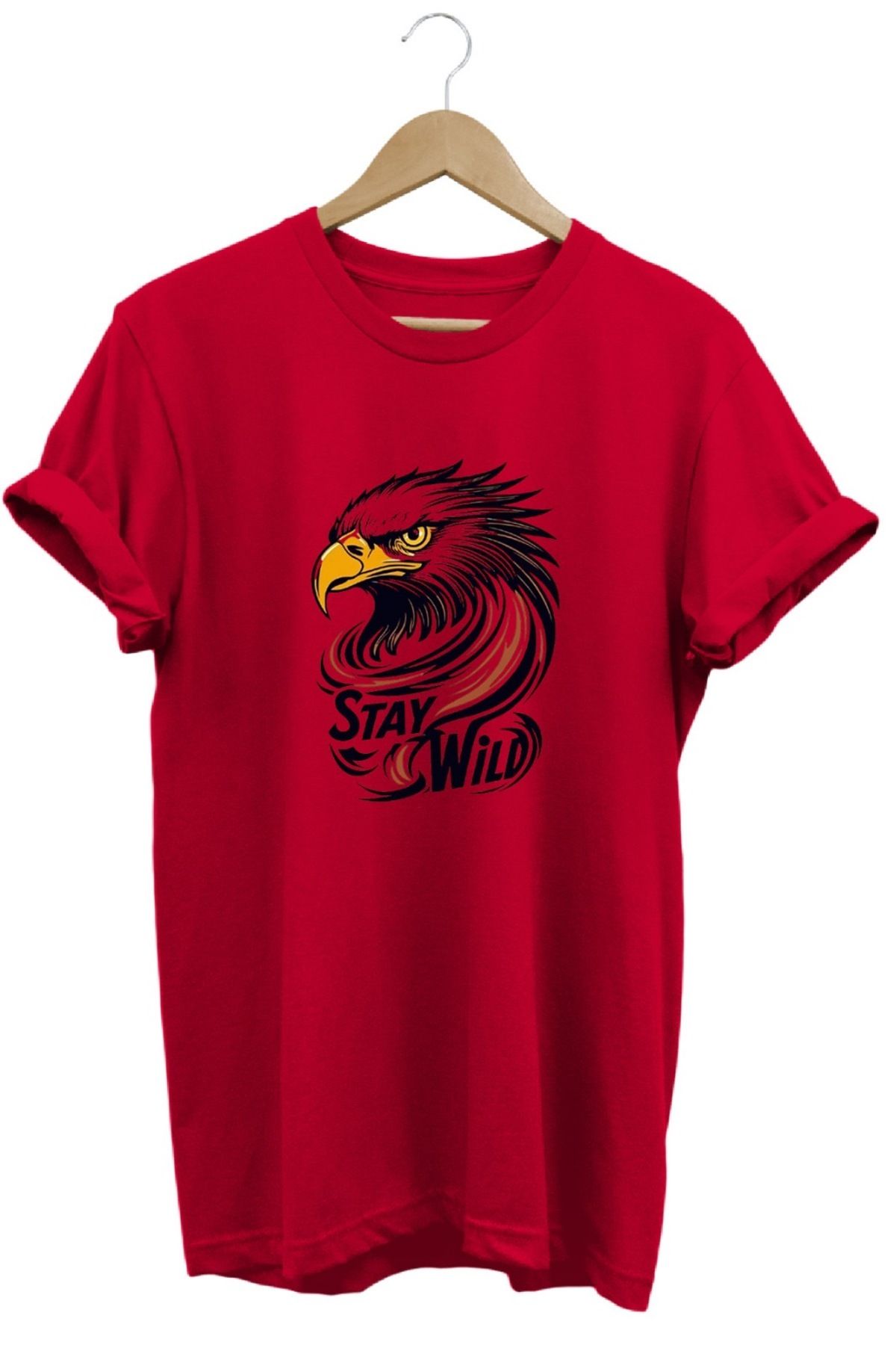 hobidünyam- Kartal Stay Wild T-shirt baskılı %100 pamuk Regular Fit T-shirt