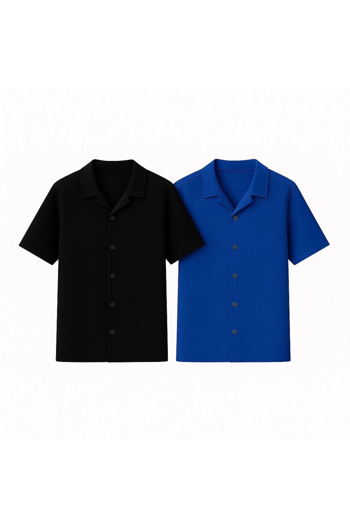 Store Waffle Desenli Slim Fit Erkek Çocuk Kısa Kollu Gömlek 2'li Paket