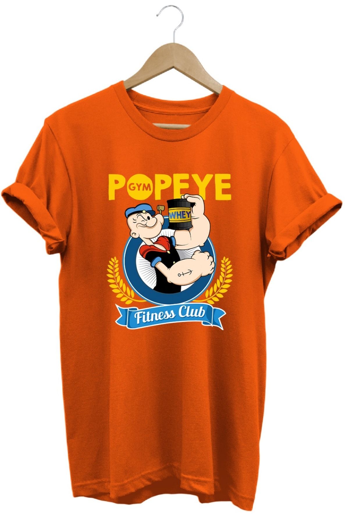 hobidünyam- Temel Reis Popeye Gym Baskılı %100 Pamuk Basic T-shirt Normal Beden Tişört
