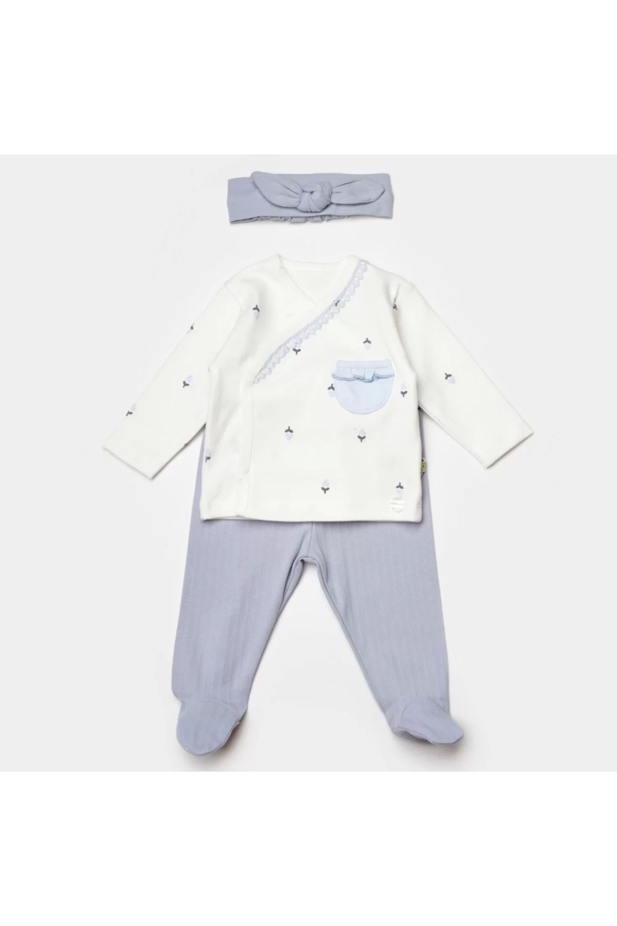 Haye Collection Love Floral 3 Parça Zıbın Seti Ekru Lila