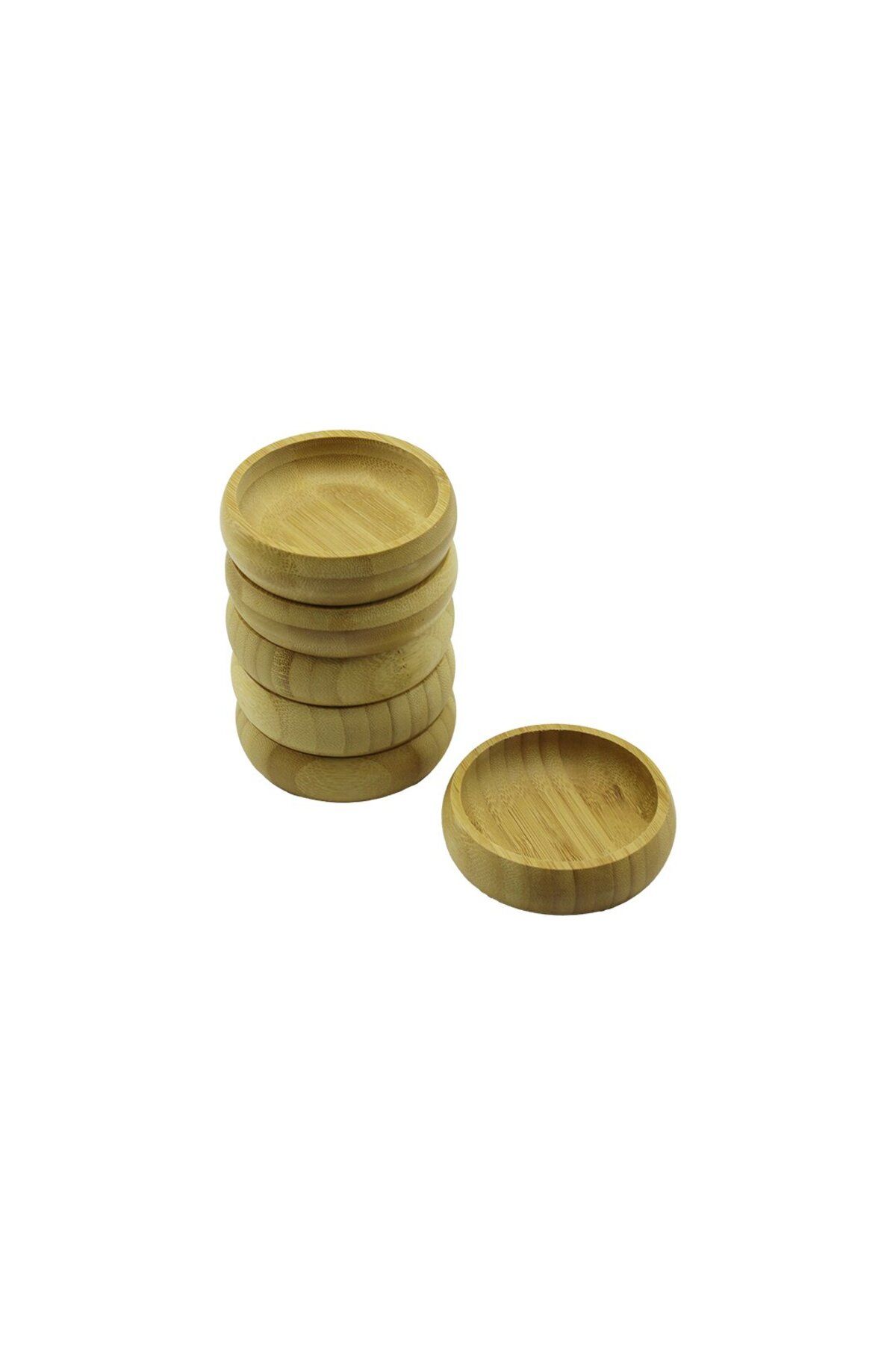 Go İthalat 6 ADET - YUVARLAK AHŞAP BAMBU ÇEREZLİK - LOKUMLUK KASE DERİNLİK: 1.7CM - ÇAP: 8.8CM (4401)