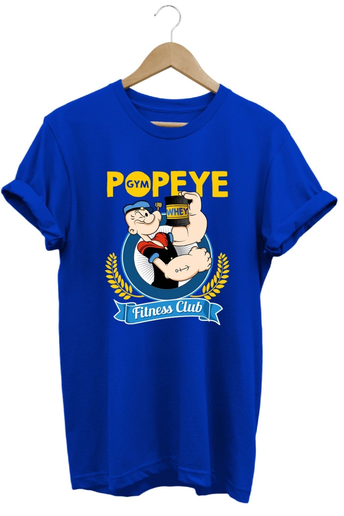 hobidünyam- Temel Reis Popeye Gym Baskılı %100 Pamuk Basic T-shirt Normal Beden Tişört