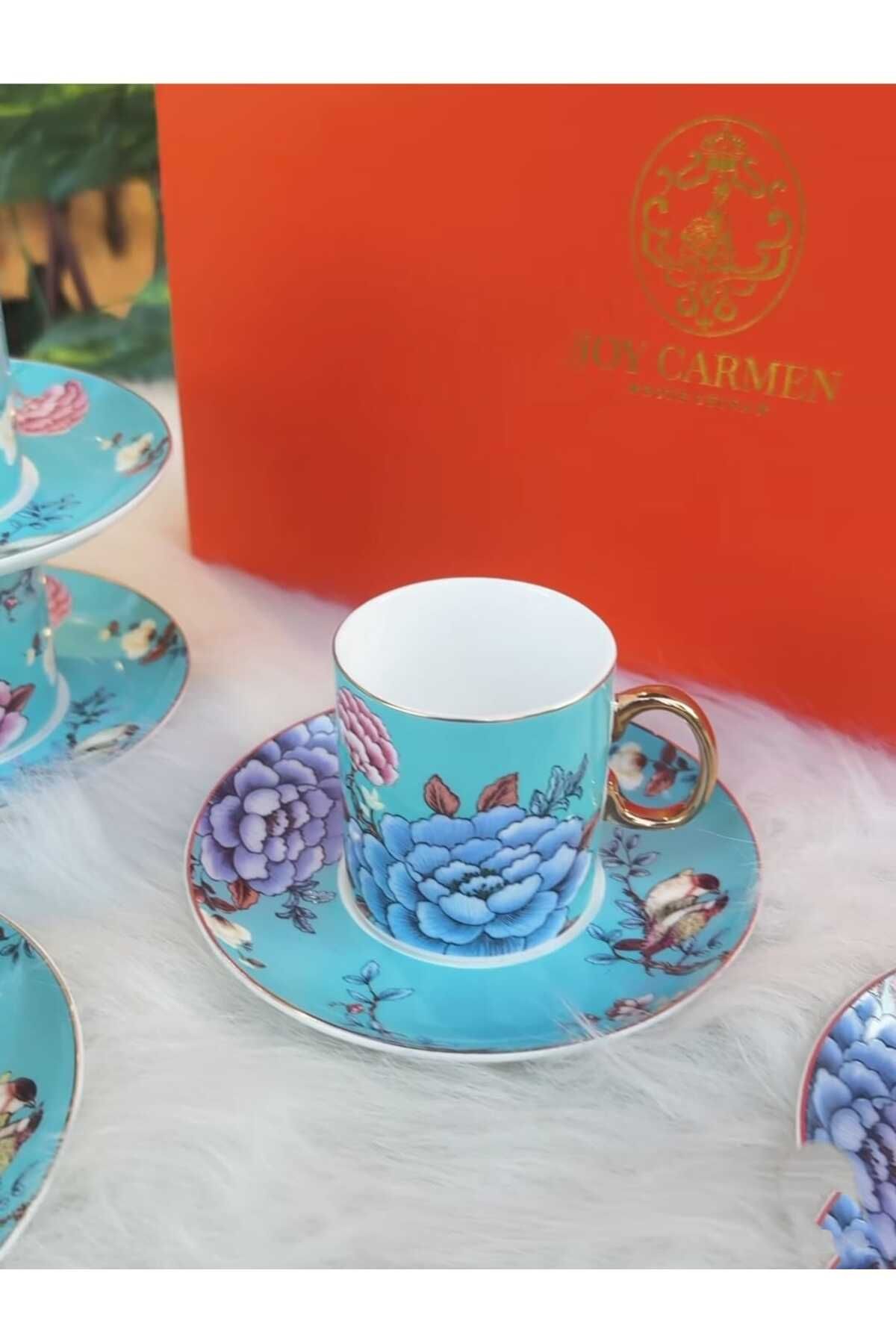 dmshome Joy Carmen Floral Blue 6 Kişilik Fincan Takımı