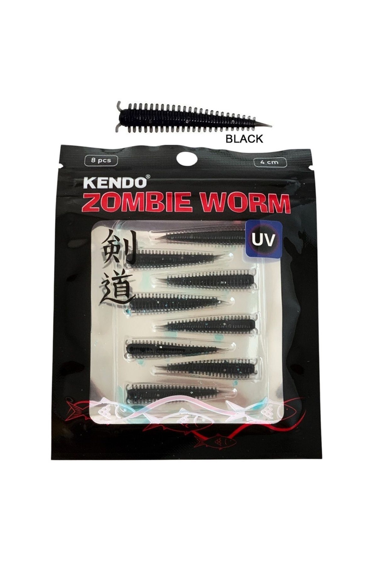 Kendo Zombie Worm Lrf Silikonu 4cm (8'li Paket) Yaban Mersini Kokulu İğnesiz Black