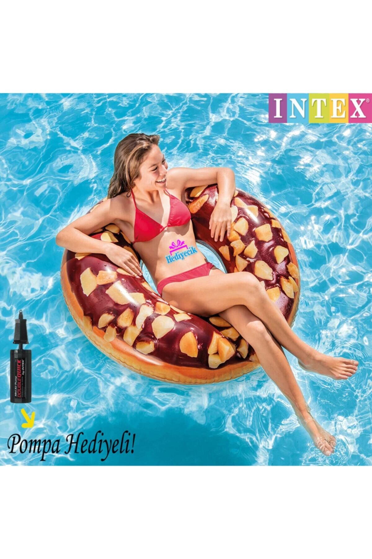 AboutThePerfect Şişme Çikolatalı Donut Havuz ve Deniz Simidi 114 cm, Pompa Hediye