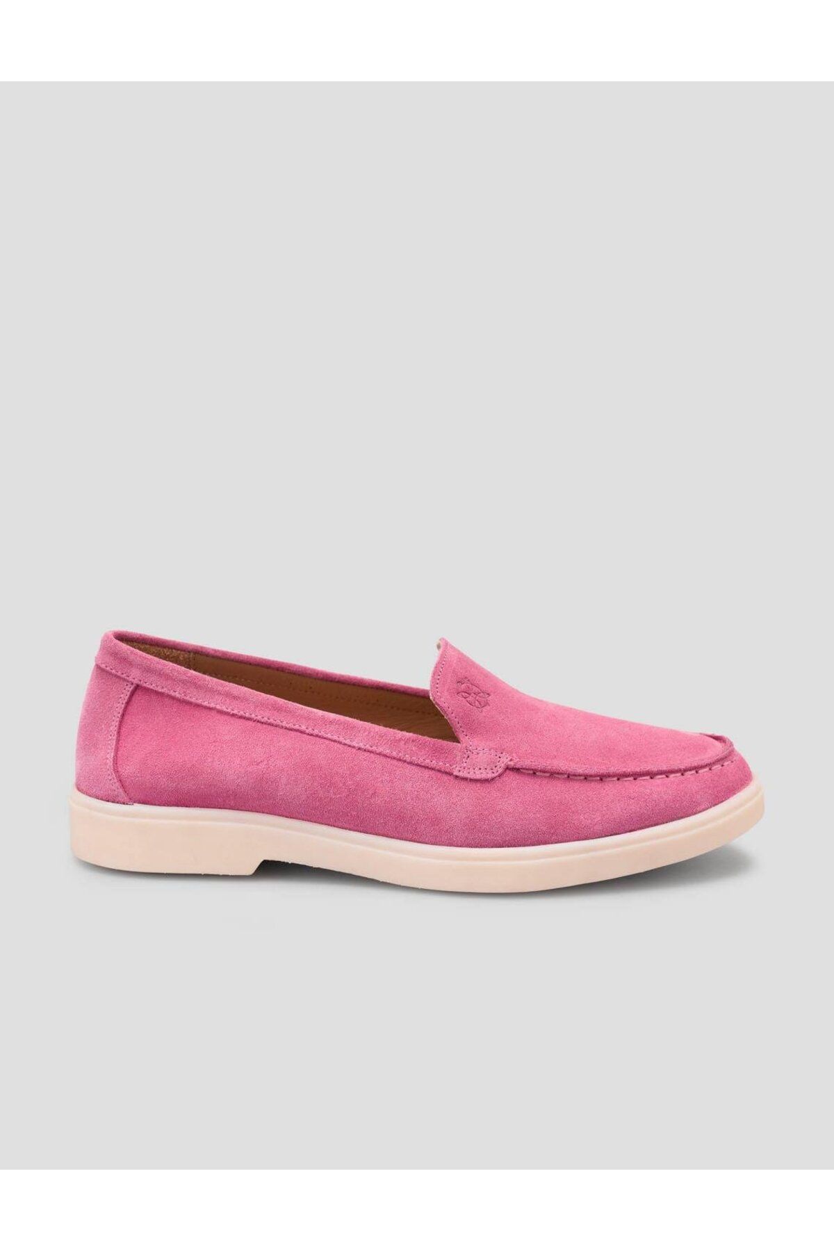 Mona Mae %100 Hakiki Deri Pembe Süet Kadın Loafer