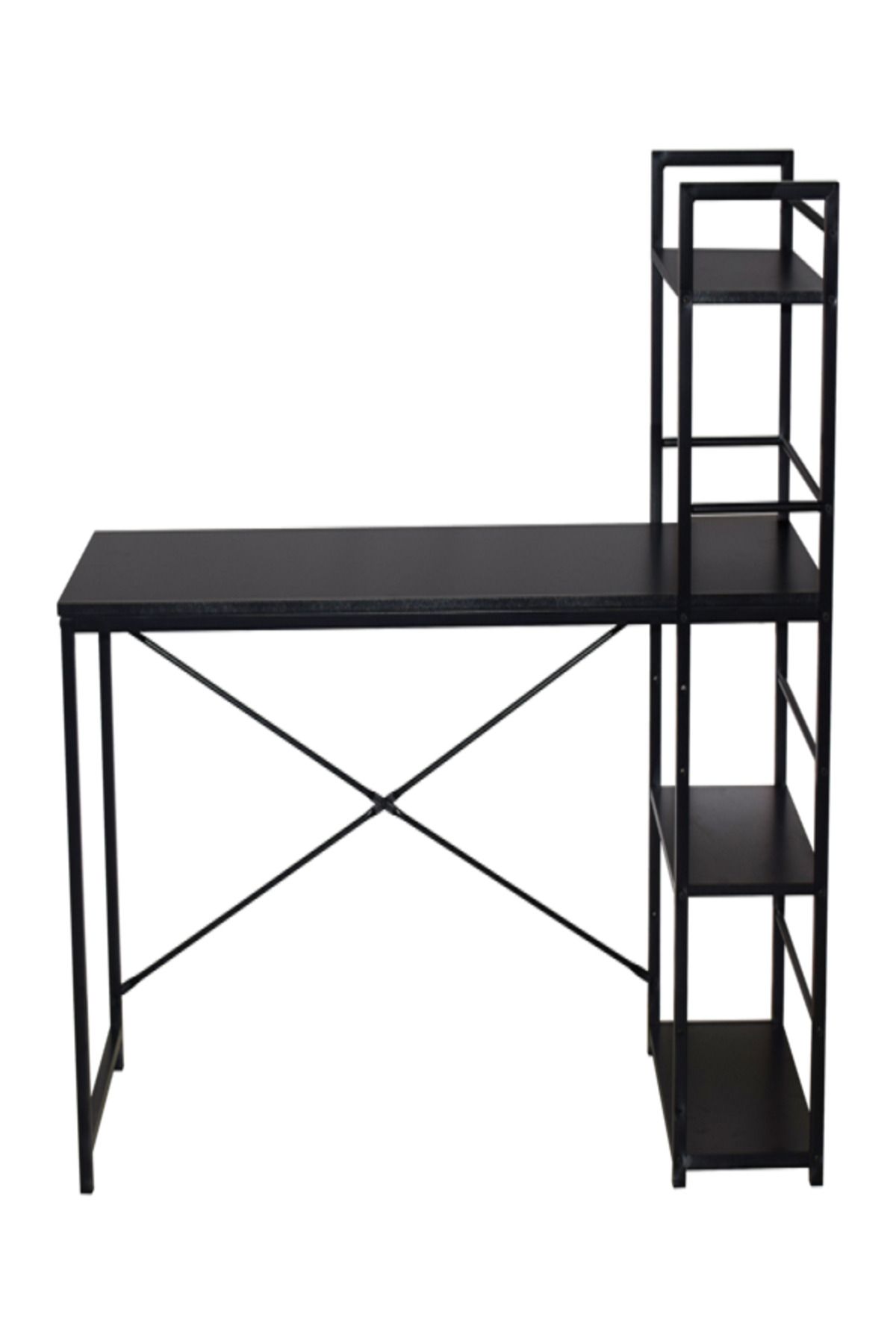 micasa-Metal Frame Particle Board Computer Desk with 4-Tier Open Shelf 1