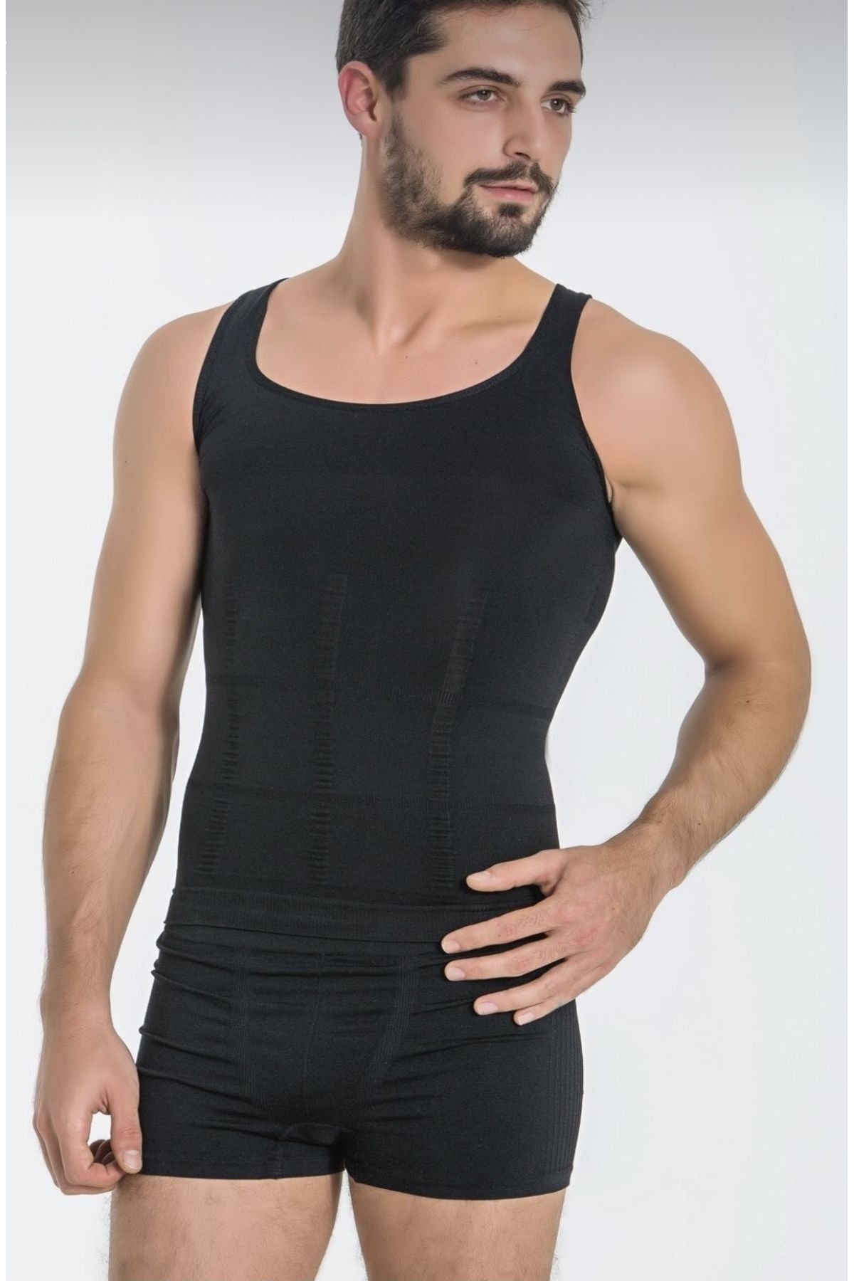 AboutThePerfect Erkek Siyah Dikişsiz Atlet, Konforlu ve Şık Spor Korse Alternatifi