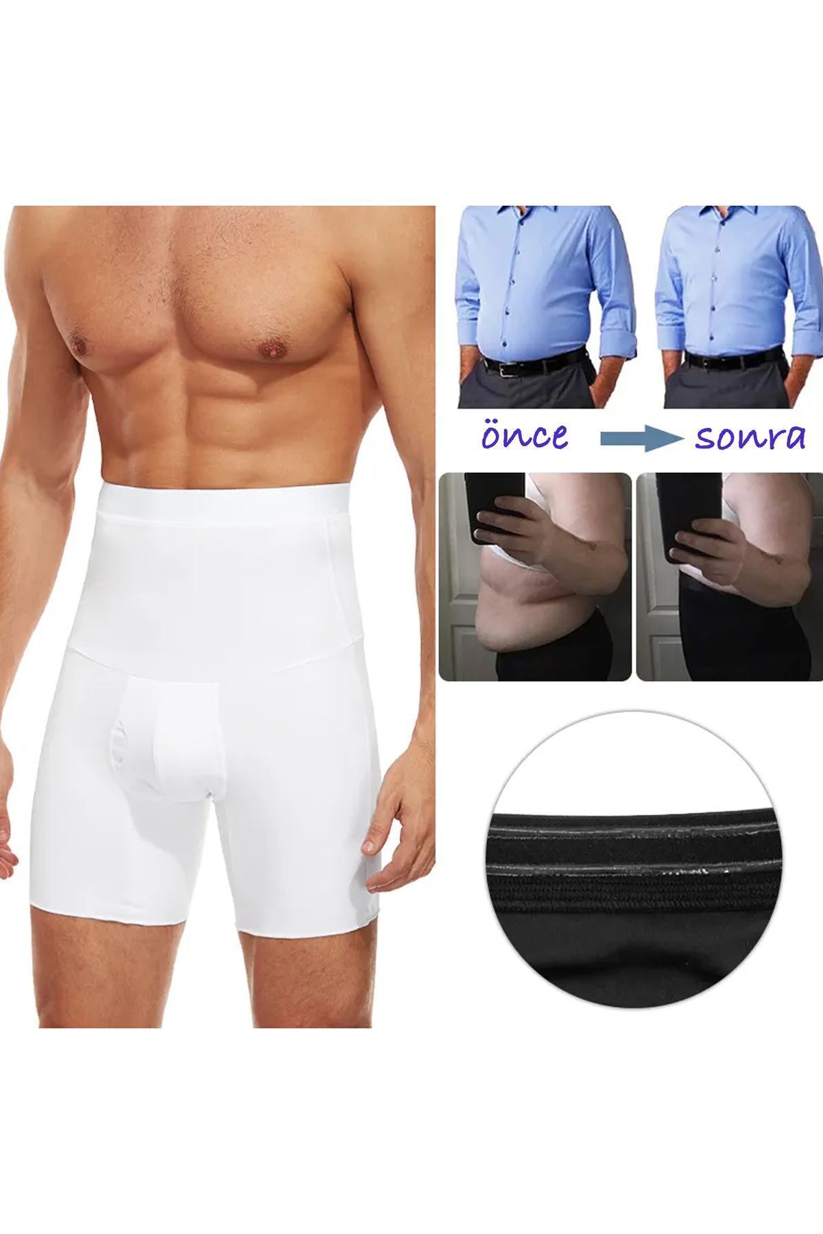 AboutThePerfect Konforlu ve Sıkı Göbek Toparlayıcı Boxer, Erkekler İçin Beyaz Renk