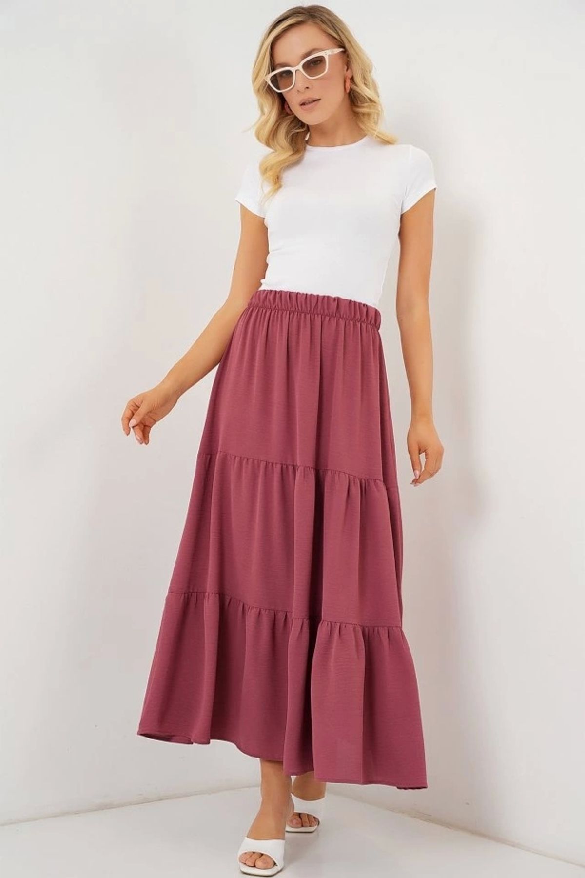 Butik Ayrobin Uzun Etek 8048 - Gül Kurusu