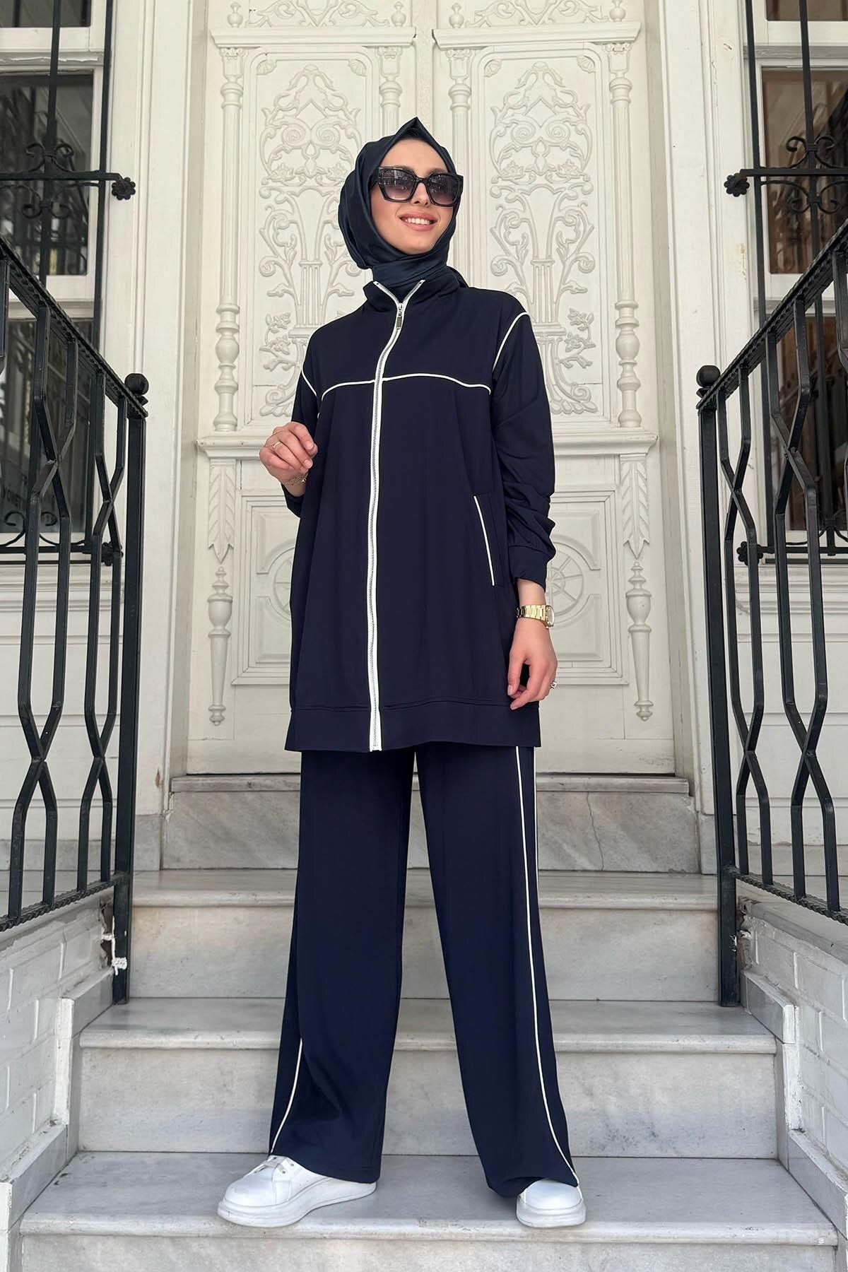 Nurcan Çetin Bambu Pantolonlu Takım 25423 Lacivert