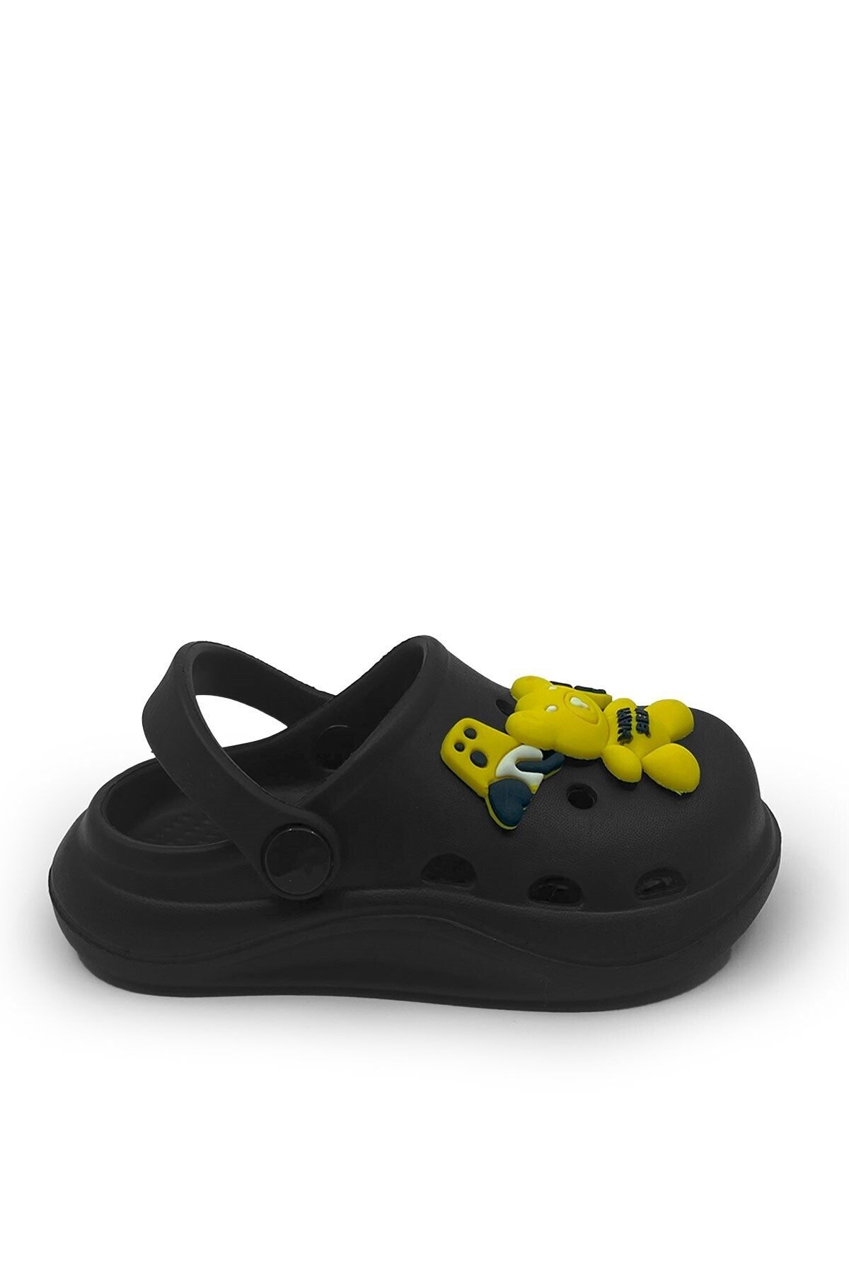 MODA Siyah Sarı Ayıcıklı Kreş Plaj Sahil Günlük Unisex Çocuk Terlik&Sandalet
