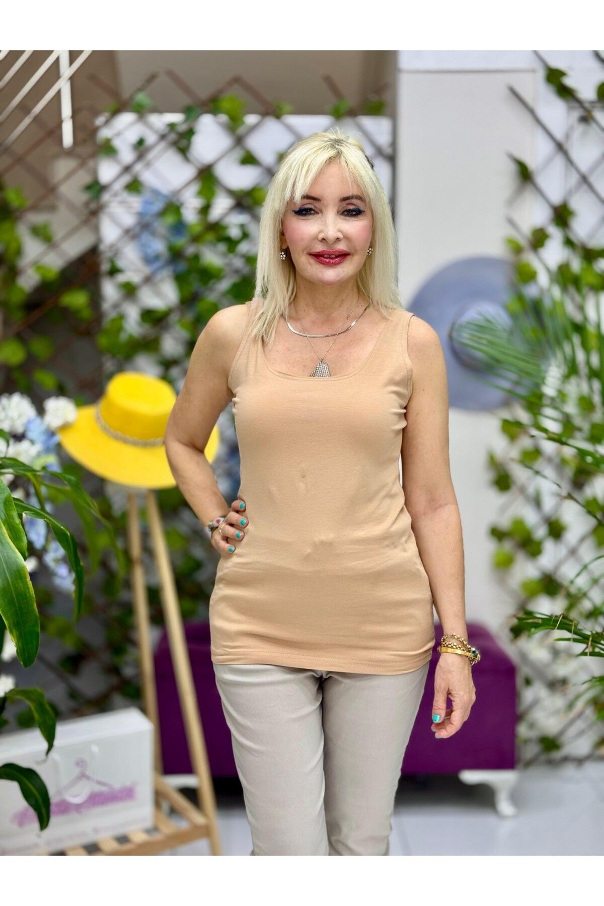 Punta Otantik AY15100 Askılı Basic Penye Bluz Krem