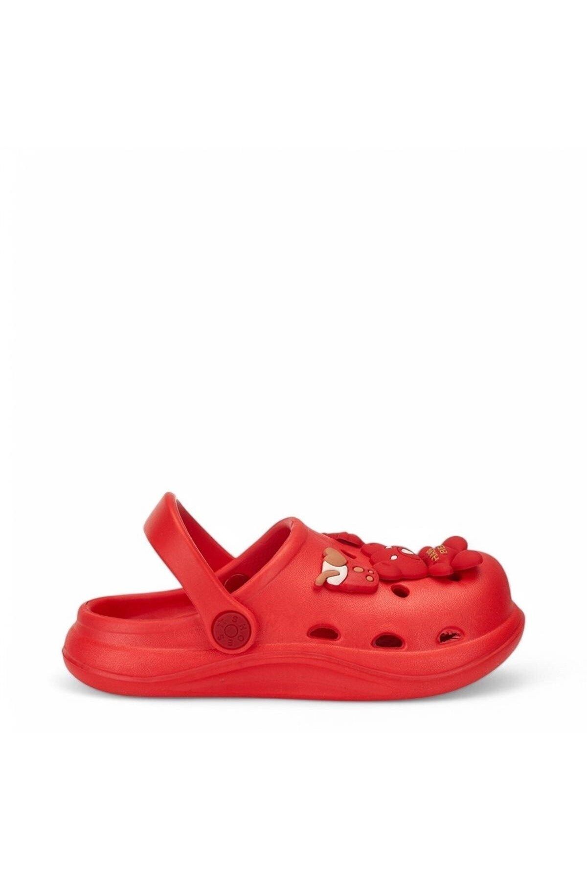 MODA Kırmızı Ayıcıklı Kreş Plaj Sahil Günlük Unisex Çocuk Terlik&Sandalet